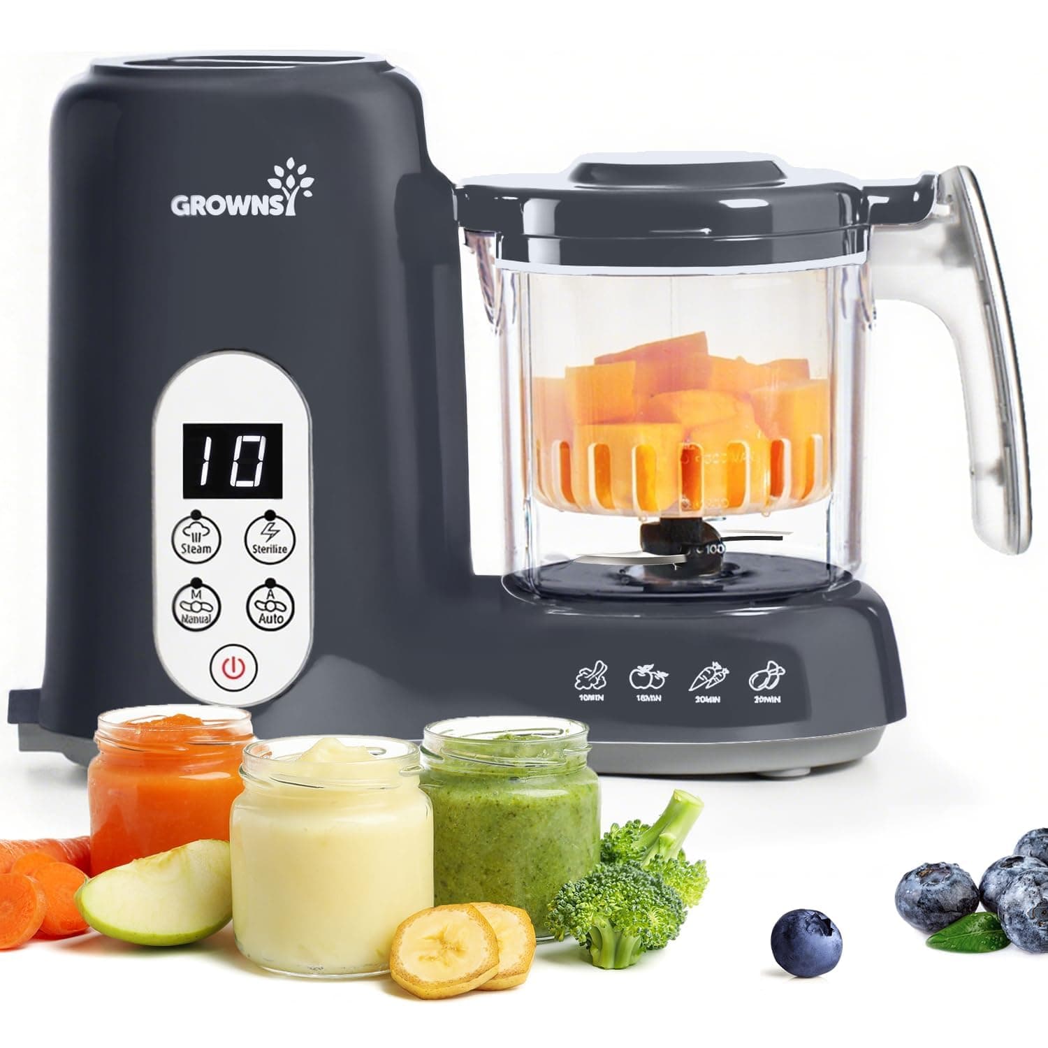 Grownsy Baby Food Maker, Steamer & Blender Food Processor, Dark Grey