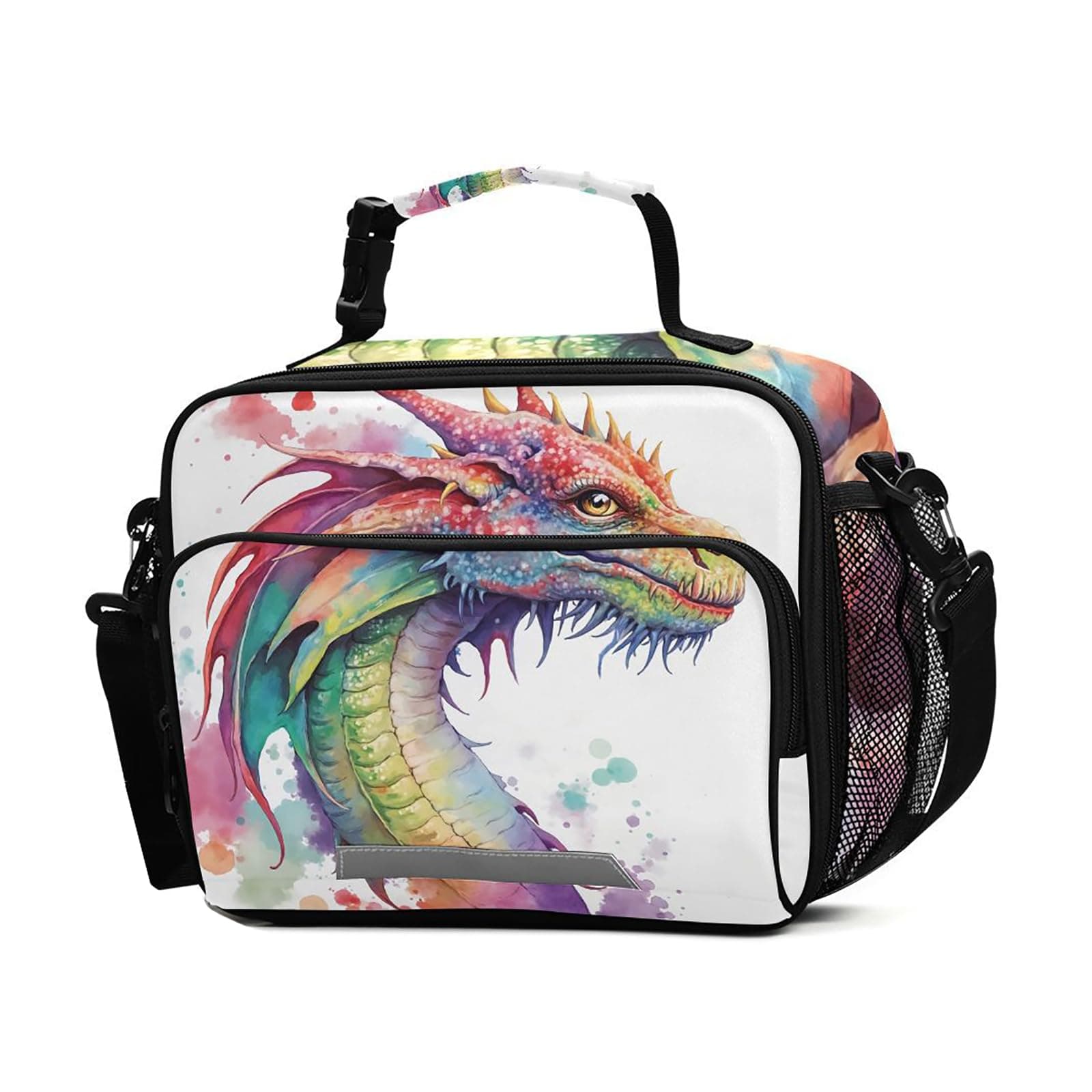 BOENLE Watercolor Dragon Lunch Box for Boys Girls Insulated Lunch Bag Kids Cooler Tote Shoulder Strap Reusable for School Travel Picnic