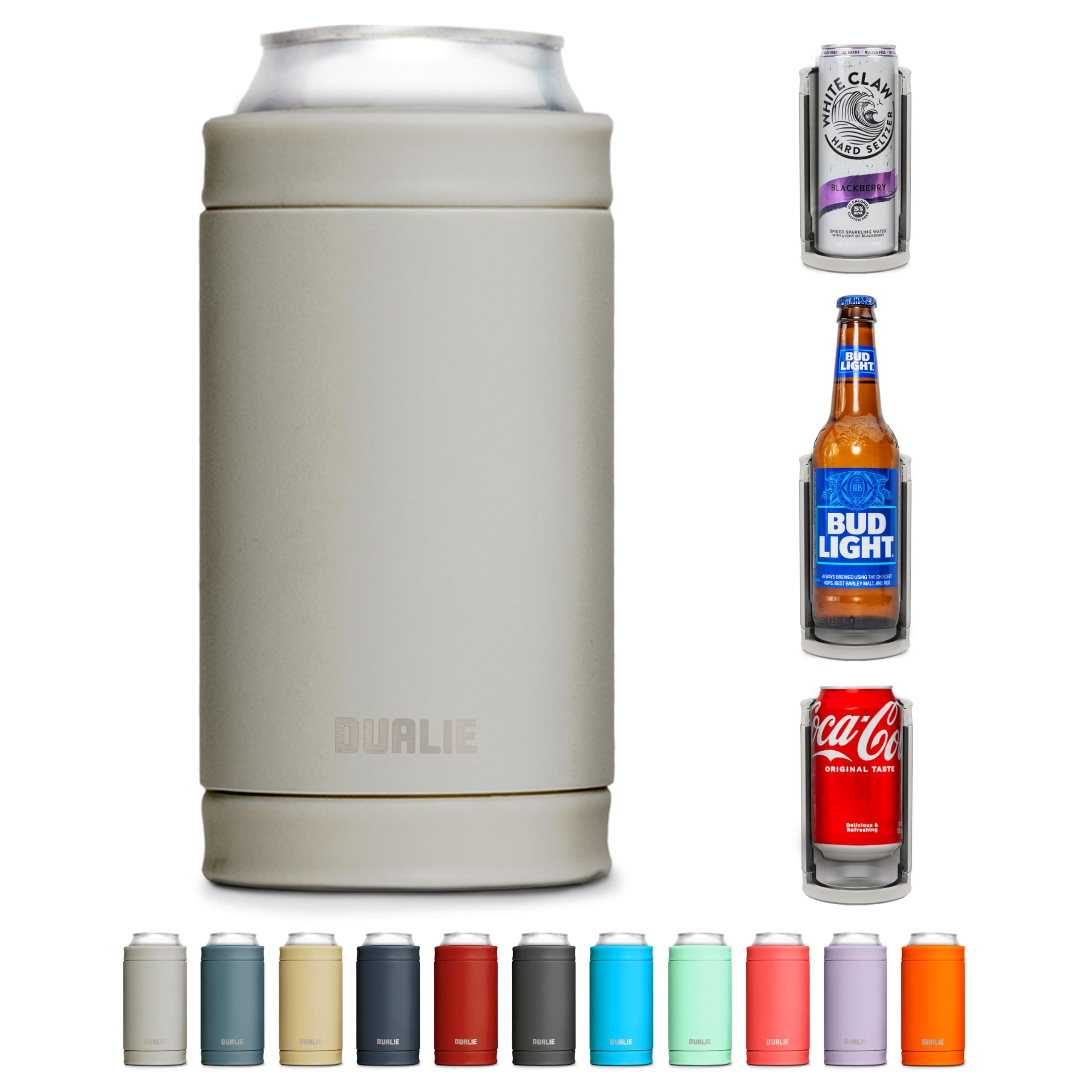 DUALIE 3 in 1 Insulated Can Cooler - Universal Size for 12 oz Cans, Slim Cans, and Bottles - 10+ Colors Available