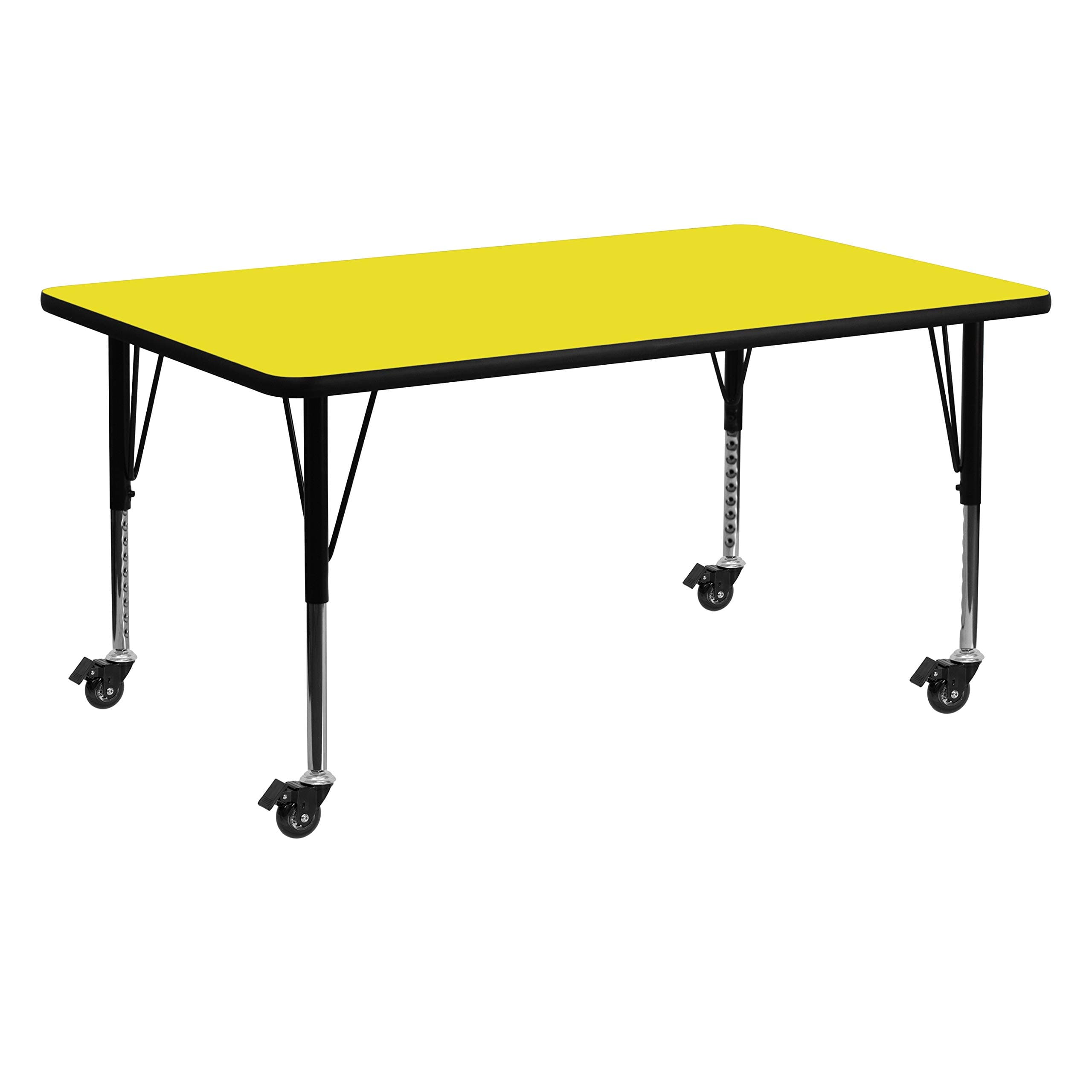 Flash Furniture Mobile 24 by 60-Inch Rectangular Activity Table with 1.25-Inch Thick High Pressure Yellow Laminate Top and Height Adjustable Pre-School Legs
