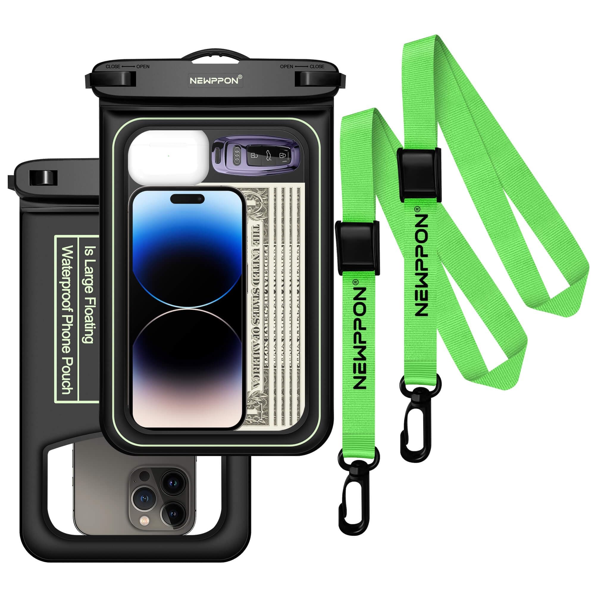 2 Pack 10.5" Large Floating Waterproof Phone Pouch - Float Clear Cell Holder Protector with Lanyard - Universal Floatable Water Proof Dry Bag for iPhone Samsung Galaxy for Beach Swimming Pool
