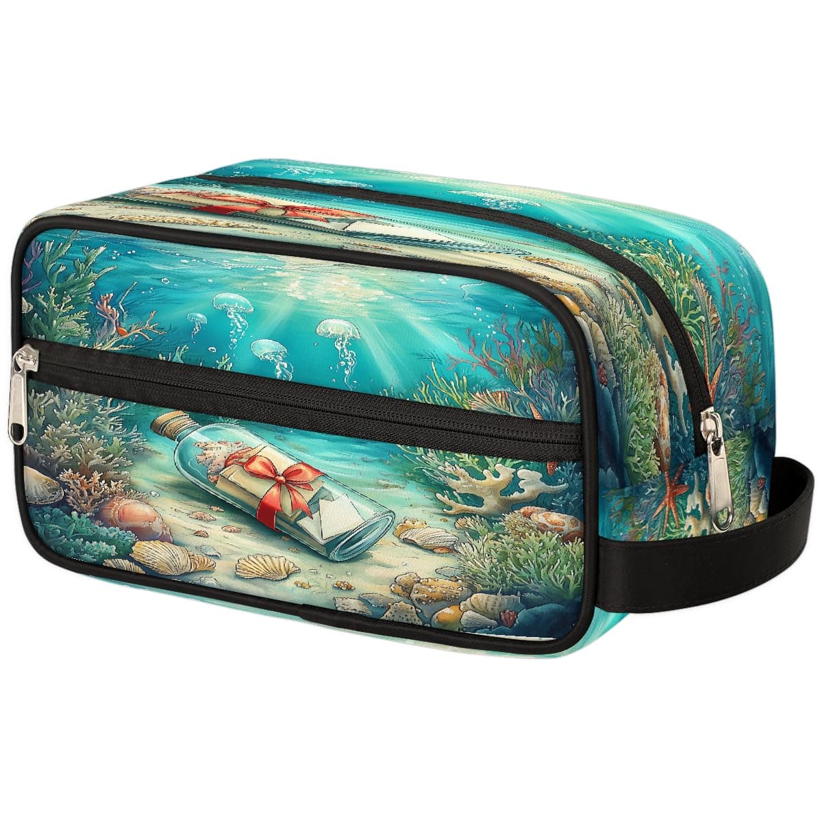 VQUVQV Makeup Bag Travel Toiletry Bag Portable Cosmetic Bags Organizer Case for Women Men, Ocean Water Bottle Jellyfish