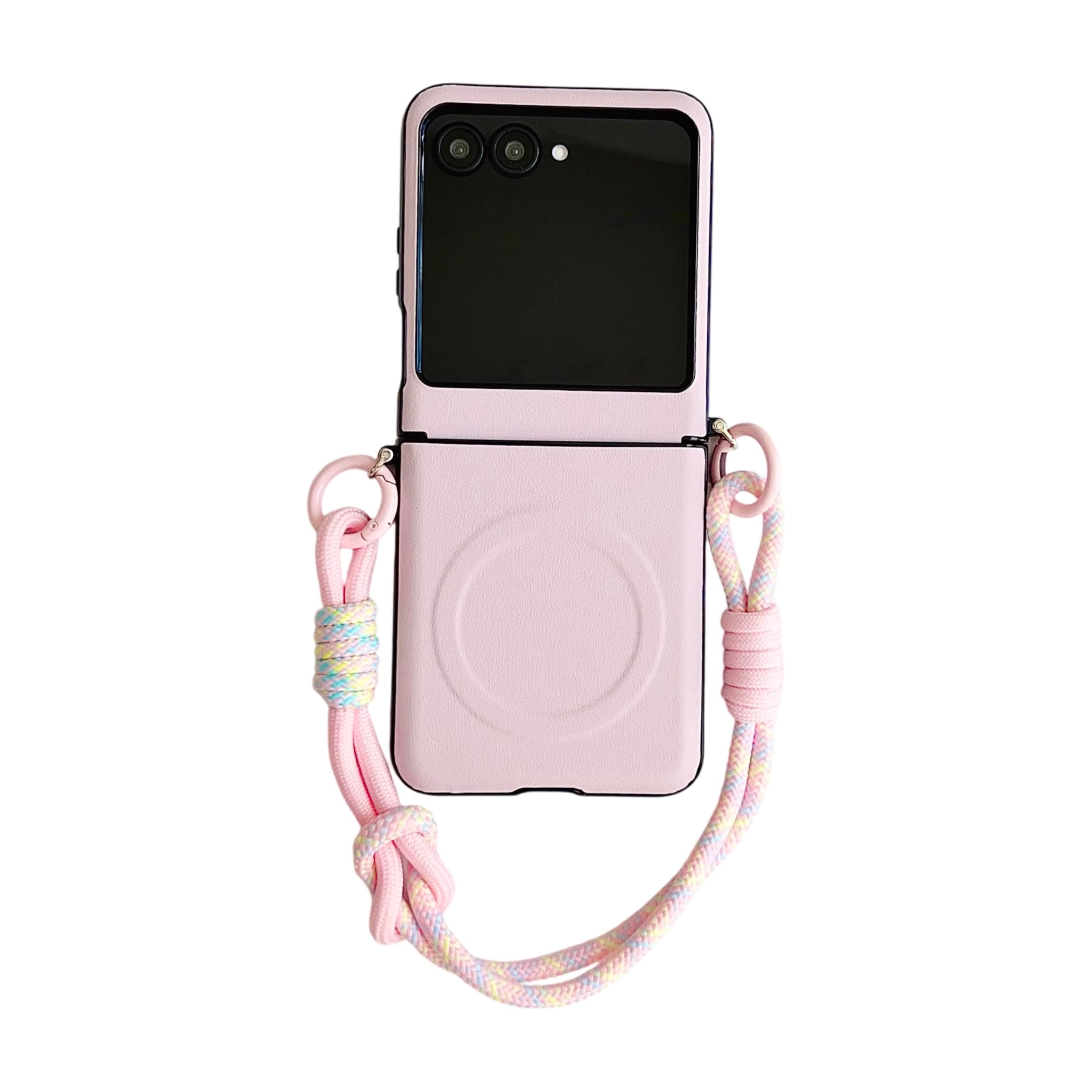 SKPY Leather Case Compatible with Motorola Razr Ultra 2025 with Portable Lanyard,Cute Colorful Simple Magnetic Shockproof Protective Cover for Razr Ultra 2025 for Women Friend