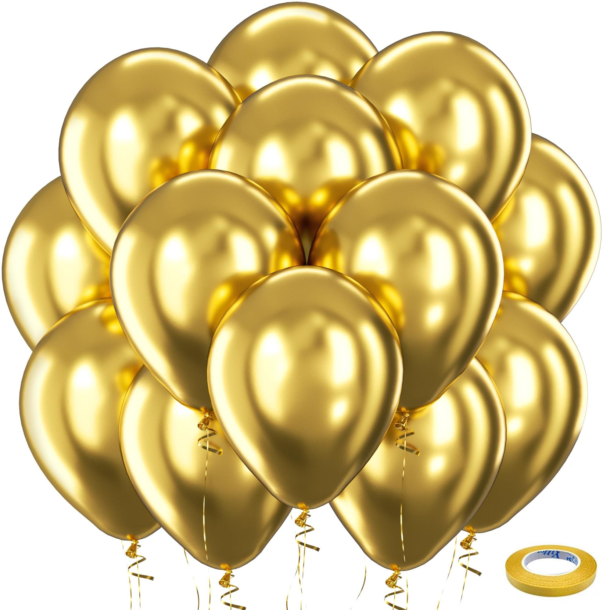 Bezente Gold Metallic Chrome Latex Balloons, 100 Pack 12 inch Gold Round Helium Balloons for Wedding Graduation Anniversary Baby Shower Birthday Party Decorations