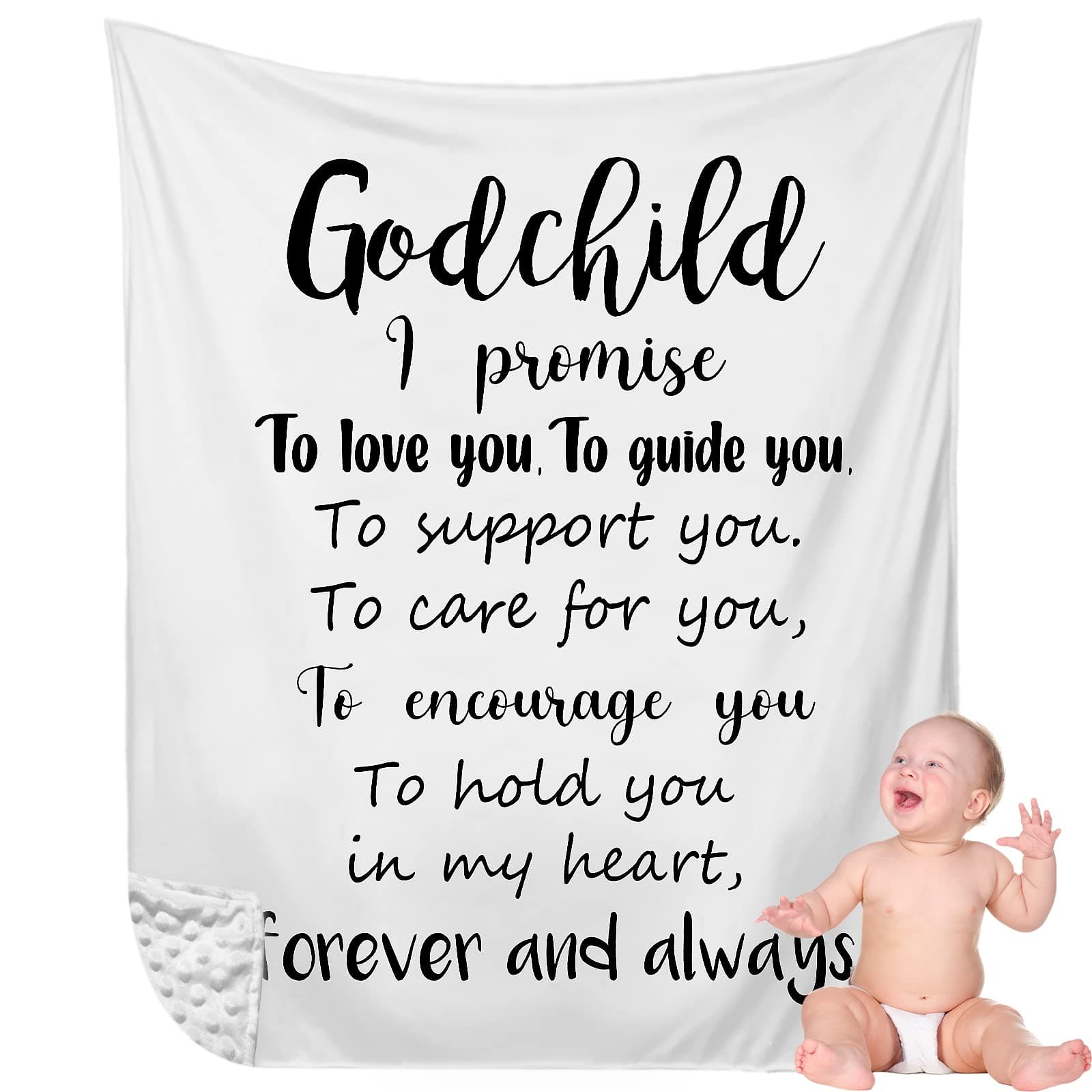 Rtteri Christian Gift for Baby Plush Baby Blanket with Dotted Backing Baptism Blanket Scripture Quote Swaddle Bible Verse for Newborn Boy Girl Christening Godchild Gift, 30 x 40 Inch
