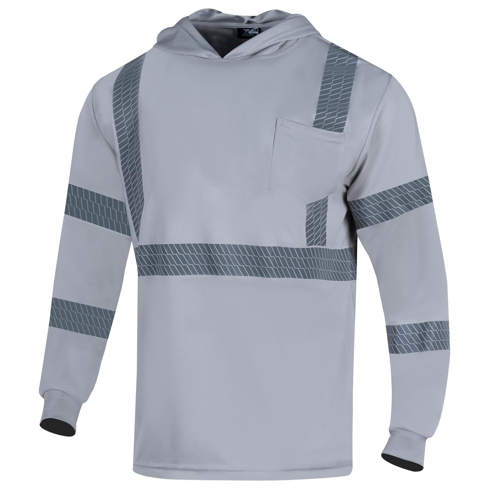 VENDACE Safety Reflective High Visibility Long Sleeve Shirts with Hood Hi Vis Construction Breathable Work Shirts for Men(Grey,L)