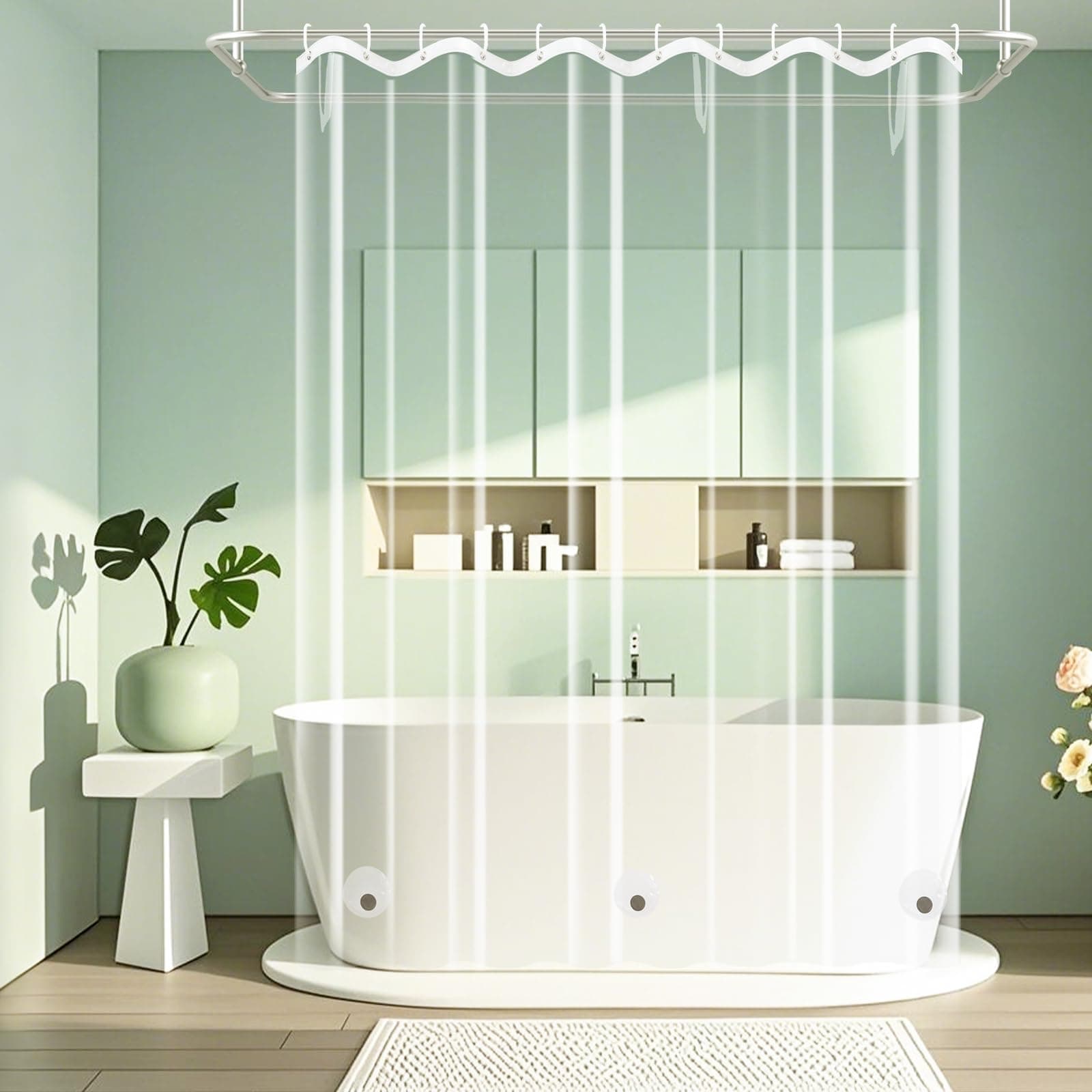 Seenus Waterproof Clear Shower Curtain Liner with 3 Large Magnets, 72 x 78 inch Extra Long Bpa-Free PEVA 8G Shower Liner Weighted, Tall Bathroom Transparent Plastic Shower Curtain Durable