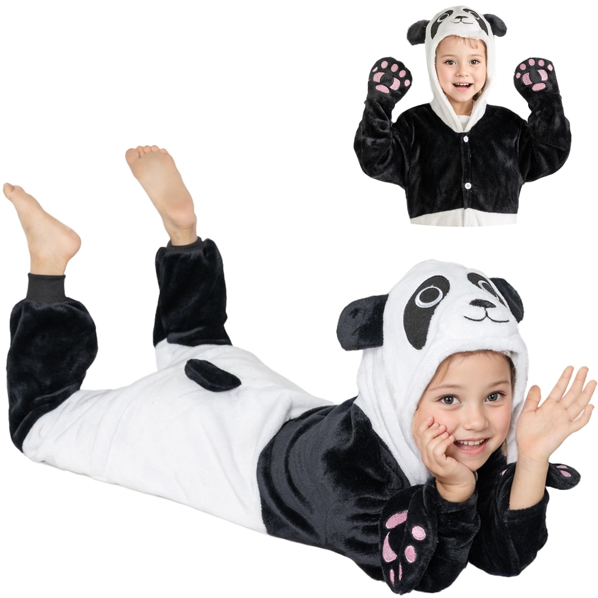 Breevo Tiger Panda Dinosaur Costume Kids Toddler Girls Halloween Jumpsuit, Panda, 18-24M