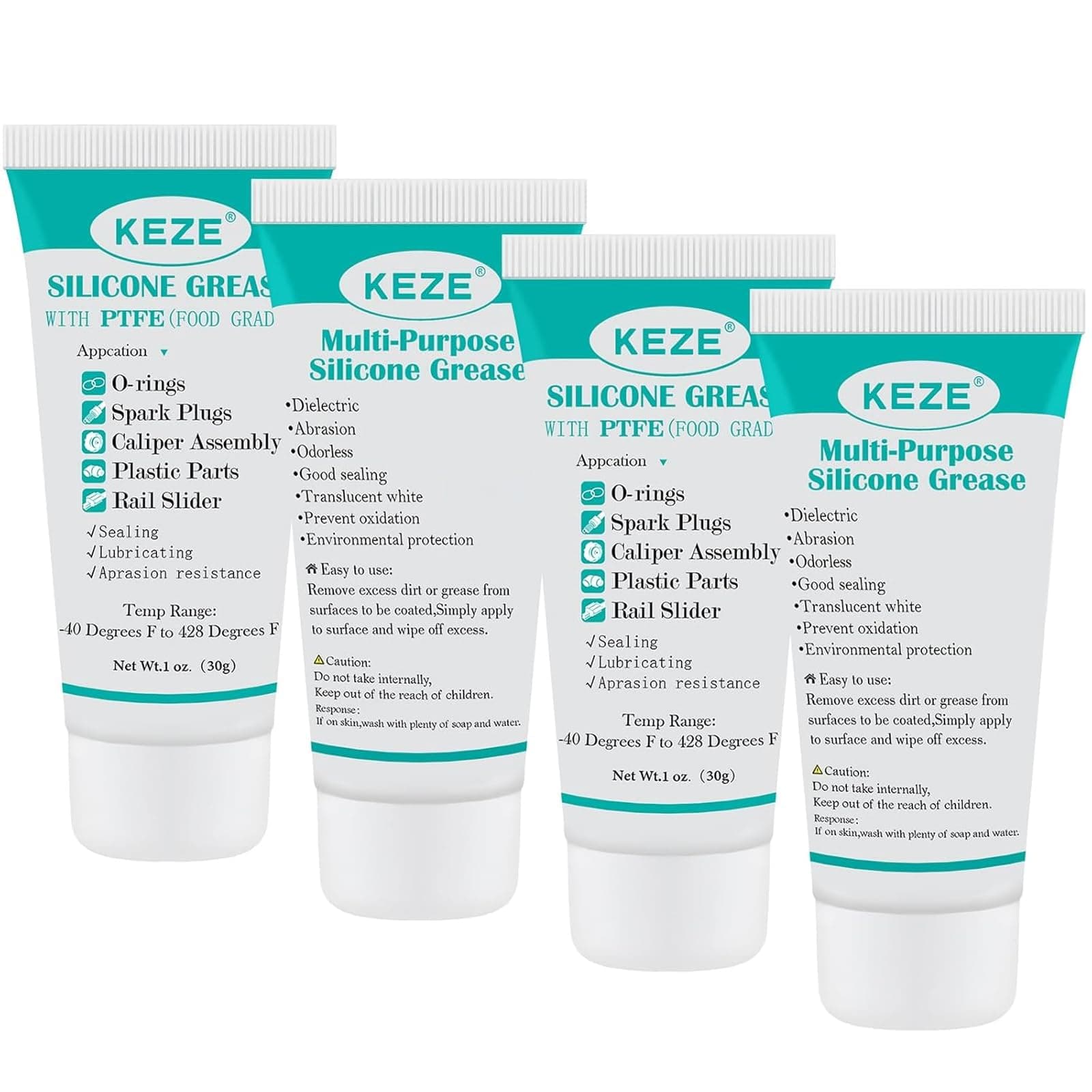 KEZE Silicone Grease Tube PTFE Synthetic Lubricant Sliding Door Grease Automotive Lubrication RV Toilet Seal Lubricant for Plumbing Faucet O Rings Plastic Parts Rubber Seal 1 oz 4-Tube