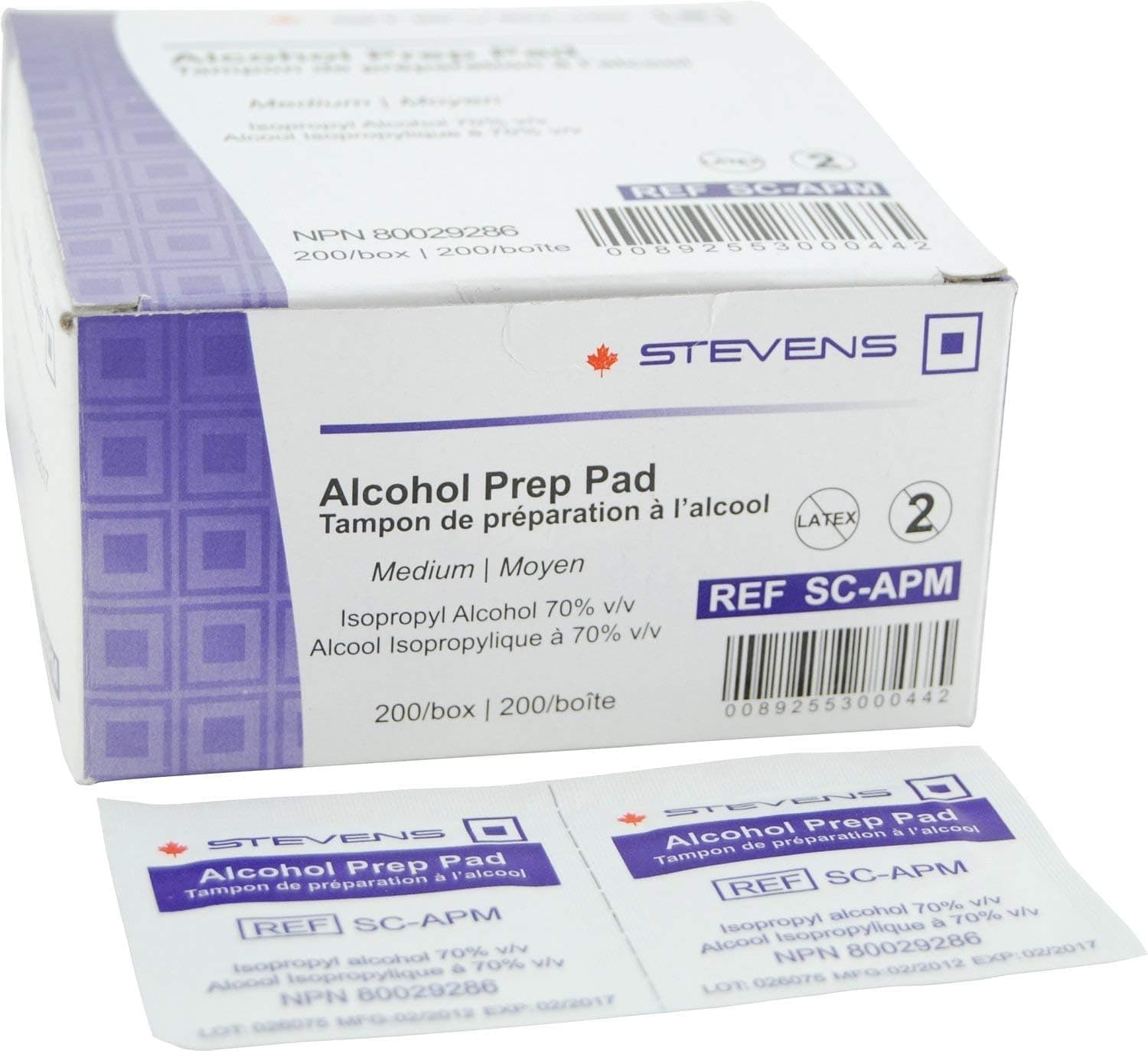 PODOCURE Alcohol Prep Pads 200 Count | 70% Isopropyl Alcohol Sterile Wipes | 2-Ply Cotton Individually Wrapped Medium Size | Skin Prep & First Aid | NPN 80029286