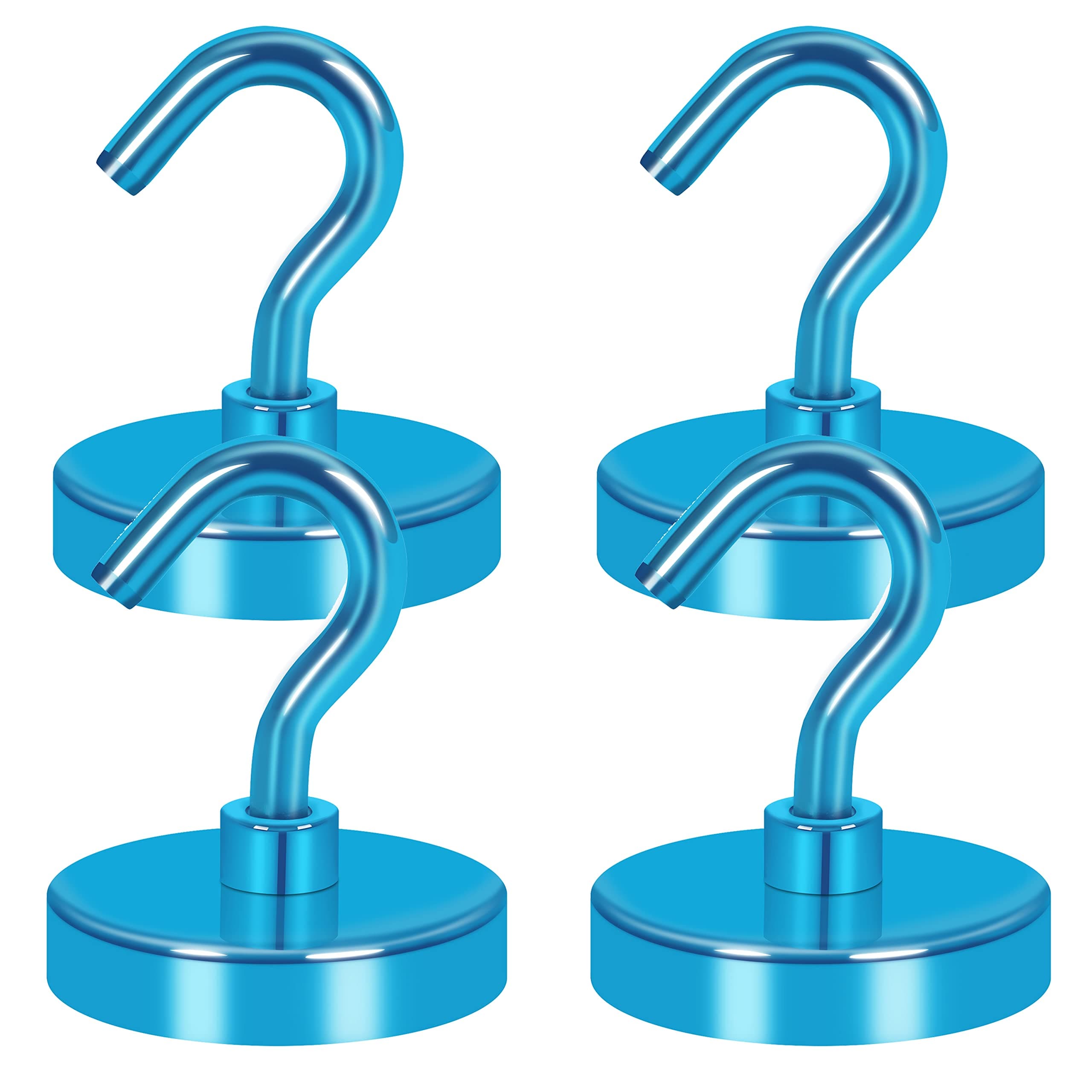 Neosmuk Magnetic Hooks Heavy Duty, 3lb Strong Magnet with Hook for Fridge, Super Neodymium Extra Strength Industrial Hooks for Hanging, Magnetic Hanger for Toolbox, Cruise, Grill(RoyalBlue,4 Pack)