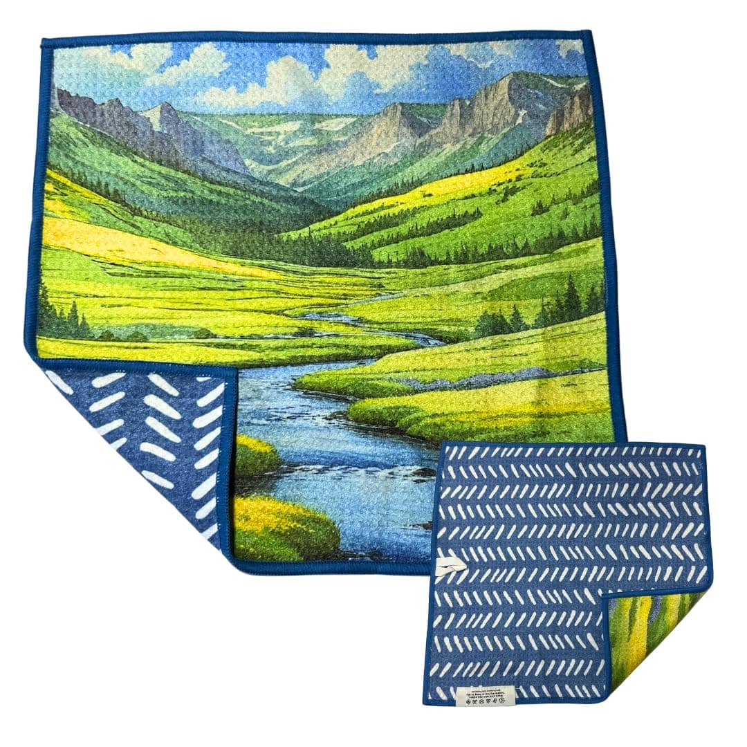 Reversible Waffle Weave Washcloth, Streak-Free, Absorbent & Quick-Dry Washcloth for Kitchen & Bathroom, Yellowstone National Park Souvenir – Hayden Valley Waffle Hand Towel 12" L x 12" W