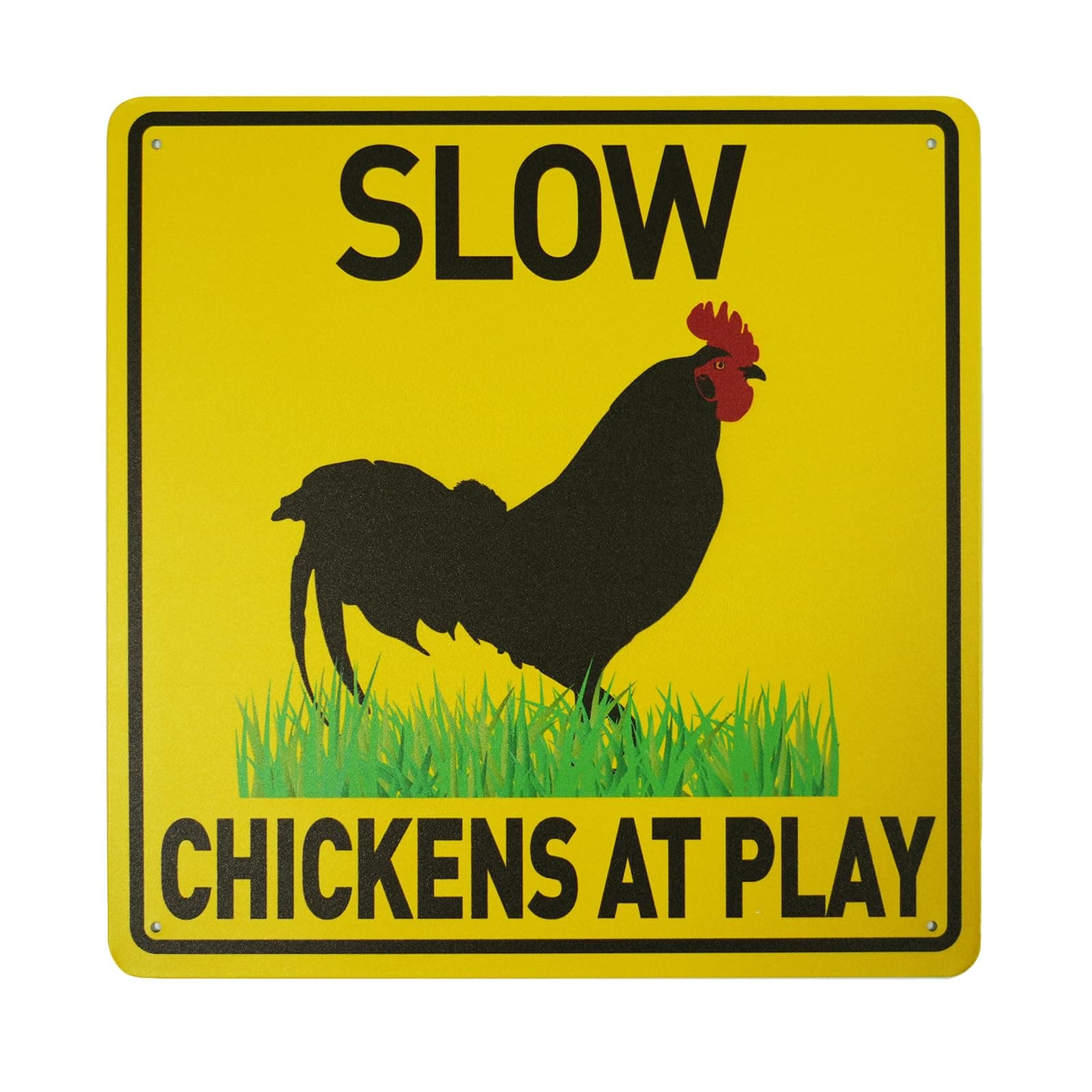 BTHUKO Slow Sign Chickens At Play Chicken Crossing Sign, 12 X 12 In