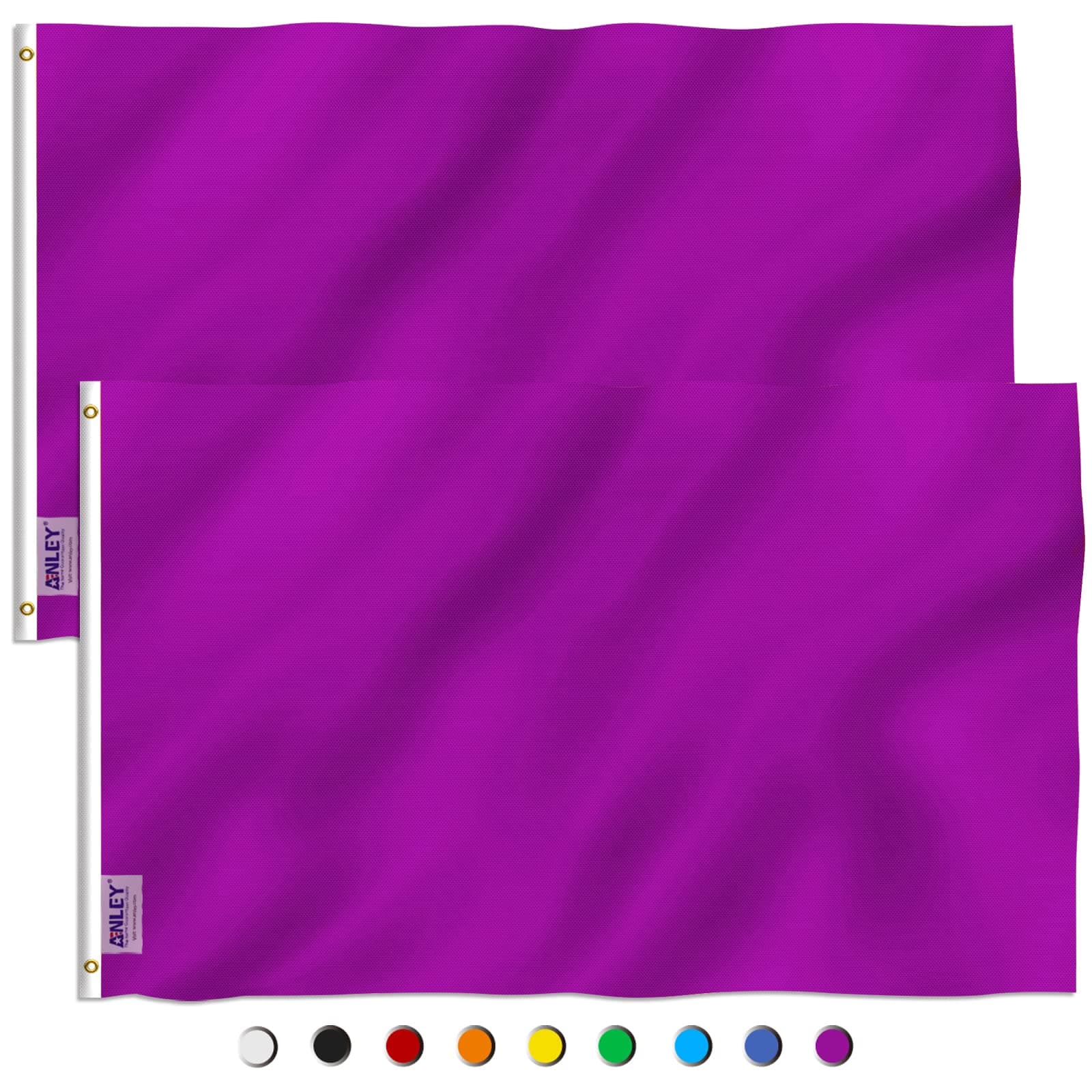 ANLEY Pack of 2 Fly Breeze 3x5 Foot Solid Purple Flag - Vivid Color and UV Fade Resistant - Canvas Header and Double Stitched - Plain Purple Flags Polyester with Brass Grommets 3 X 5 Ft