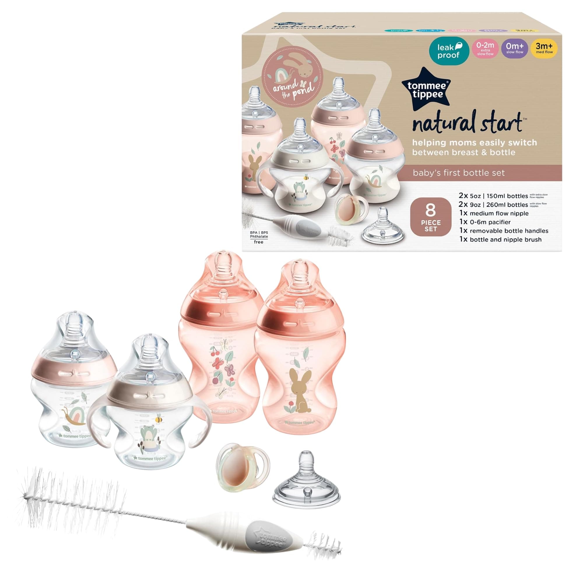 Tommee Tippee Natural Start First Bottle & Pacifier Set, 0m+, Pink