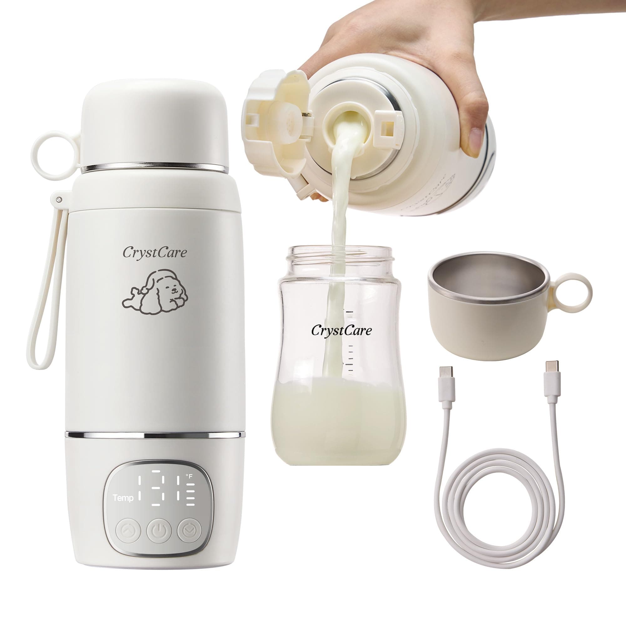 Crystcare Portable Bottle Warmer for Travel - Fast Heating Breast Milk & Formula Warmer with 16,000mAh Battery, 17oz Milk Warmer for Baby on The Go,Baby Bottle Warmer for Car, Airplane（Puppy）