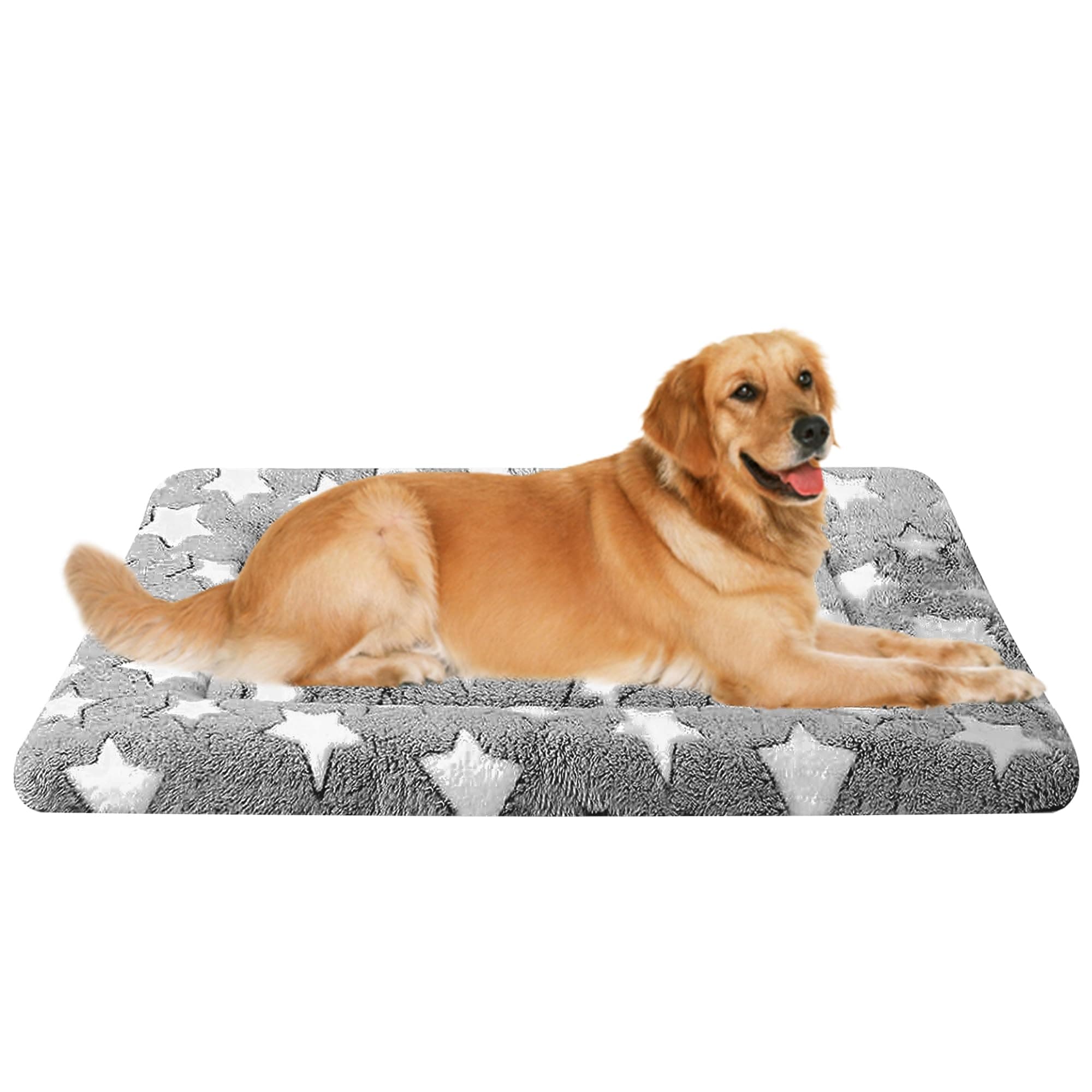 Fogkiss Dog Bed Mat, Reversible Crate Pad & Durable Dog Bed - Machine Washable Kennel Mat with Ultra Soft for Large Dogs (Cool/Warm), 35" x 23", Grey&Star