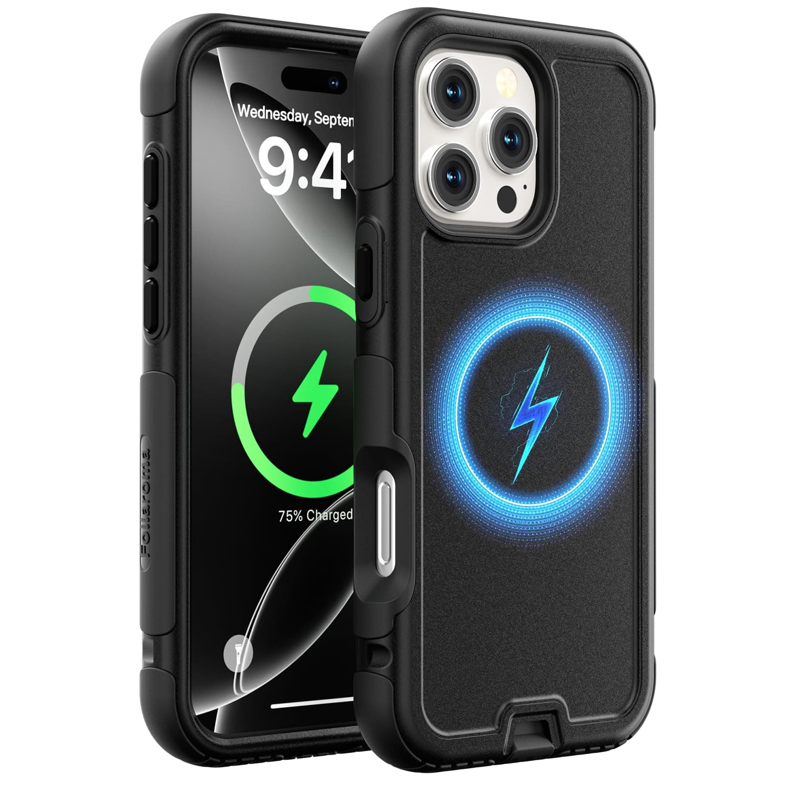 Follaroma for iPhone 16 Pro Case, Compatible with MagSafe, Heavy Duty Shockproof Protective Cover, Anti-Scratch Anti-Fingerprint Matte Two-Tone Design, Black
