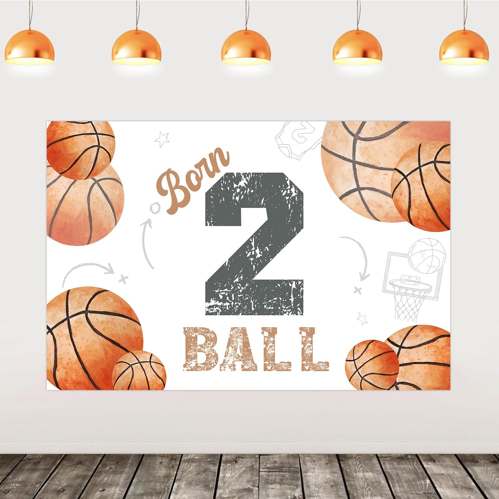 kreat4joy Basketball 2nd Birthday Party Decorations, 5 x 3 ft Born 2 Ball Basketball Birthday Party Backdrop Banner Photo Background for Sports Birthday Party Decors Supplies Boys 2 Year Old Birthday