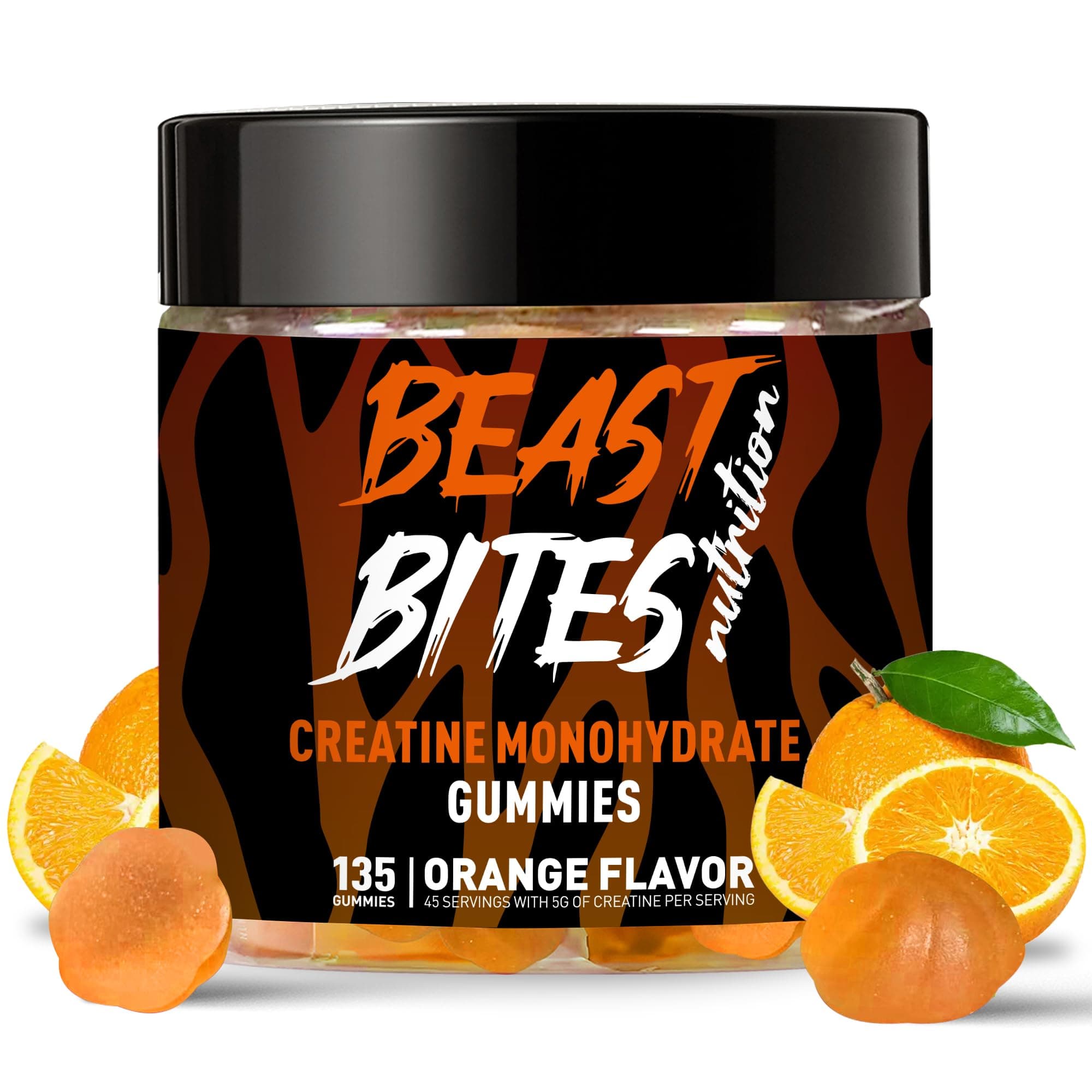 Creatine Monohydrate Gummies for Men & Women - 5g of Creatine Monohydrate per Serving - Sugar Free,Vegan, Orange Flavor, 135 Count.