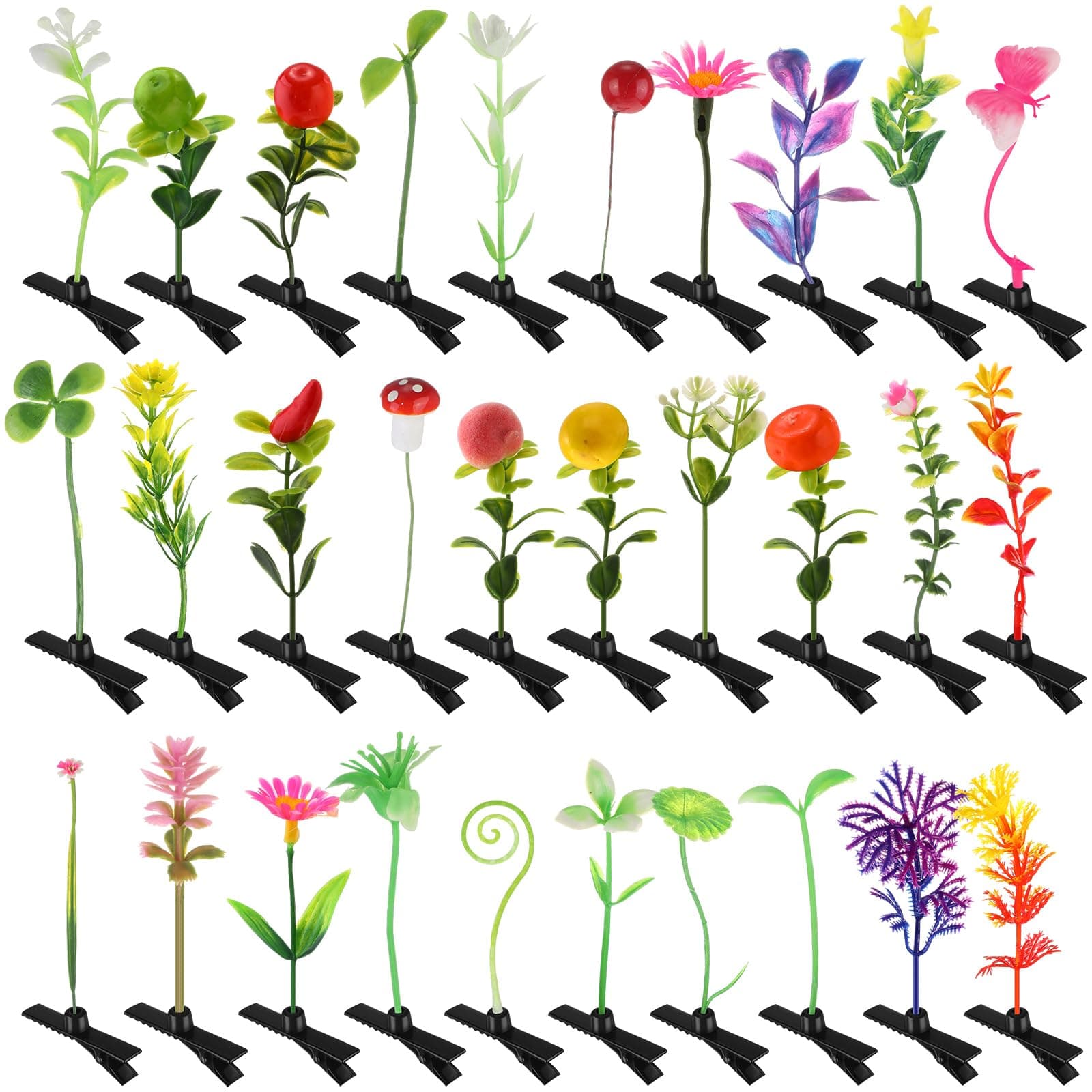 Luinabio 30 Pcs Bean Sprout Hair Clips Mixed Style Plant Hairpins Flower Plant Hair Clip Little Grass Barrette Butterfly Headwear Hair Accessories for Women Girl School Home Party Christmas (Cute)