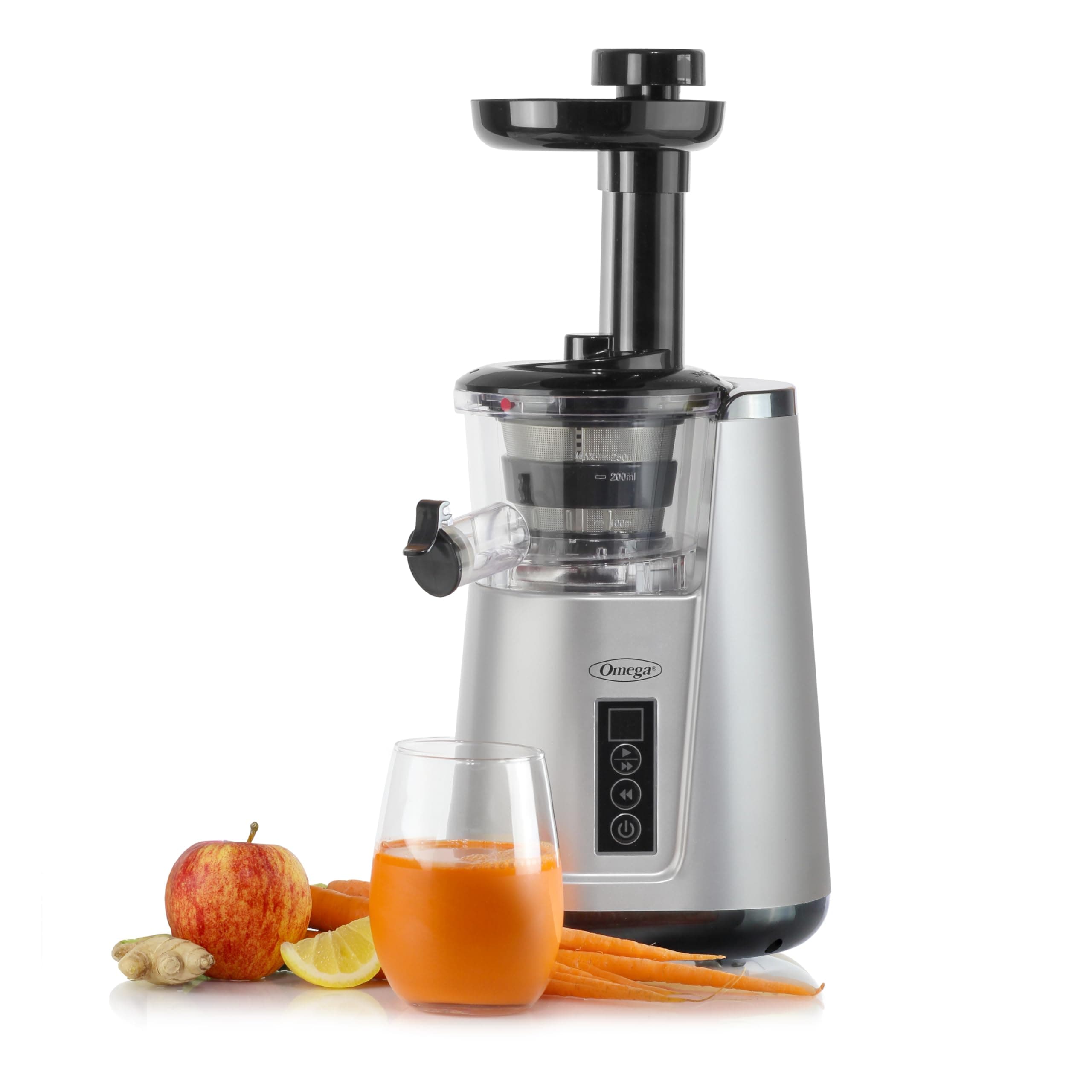 Omega Juicer Cold Press 365 Vertical Slow Masticating Extractor for Fruits and Vegetables, 65 RPM, 150-Watts, Silver