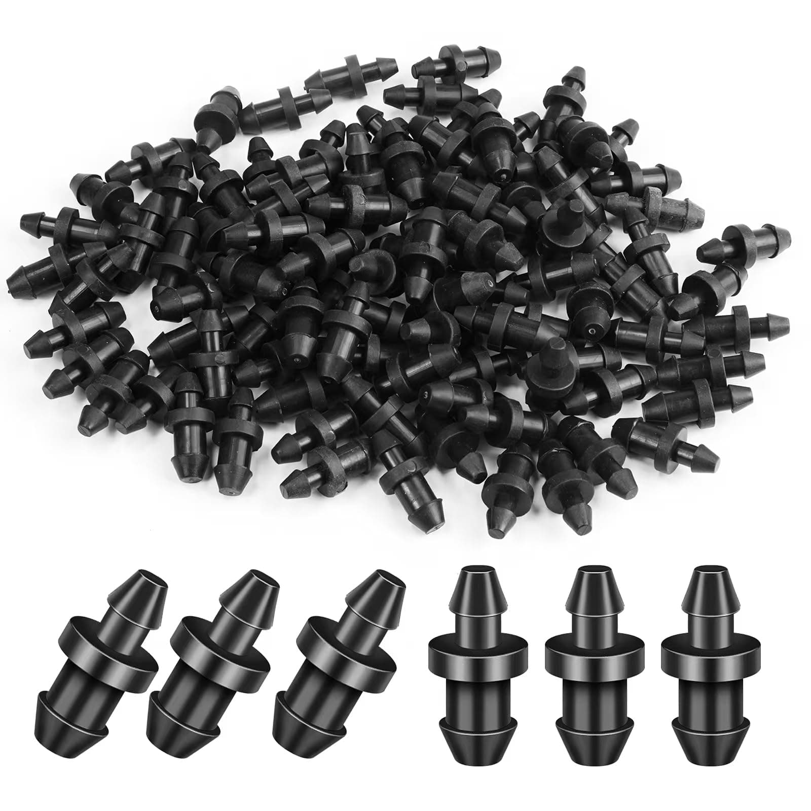 100 Pcs Barbed Connectors Irrigation Fittings,1/4" Drip Irrigation Kit Barbed Connectors for Flower Pot Garden Lawn Drip or Sprinkler Systems