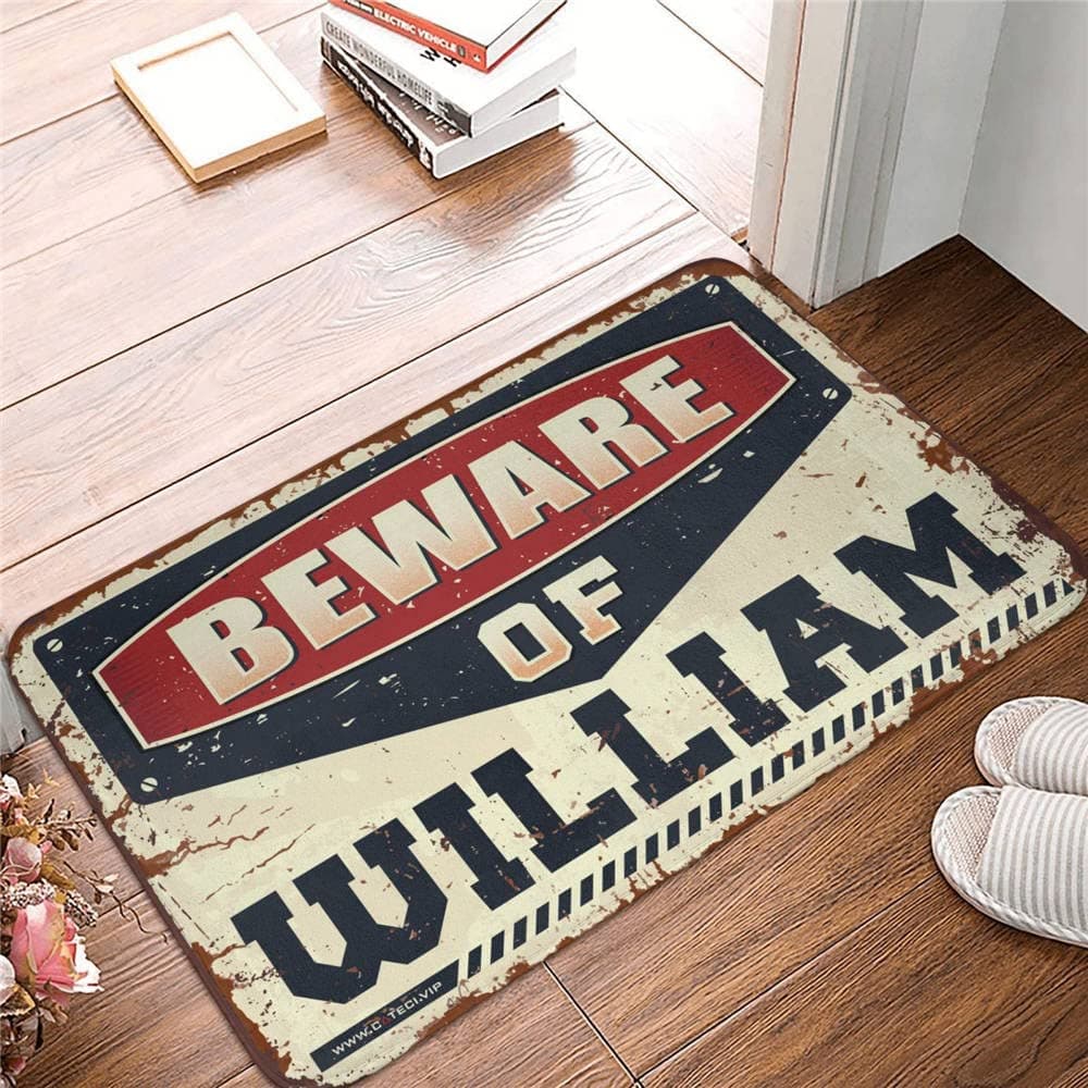 Beware Of William Bath Mat - Print Things For Boys Room Thin Funny Outdoor
