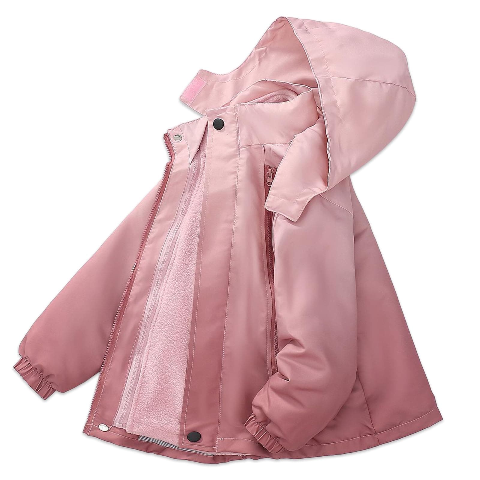 Exemaba Kids 3 in 1 Waterproof Jacket, Girls Winter Rain Coats with Detachable Fleece Lining & Hood for Walking, Hiking, Travelling(Pink, 150/9-10 Years)