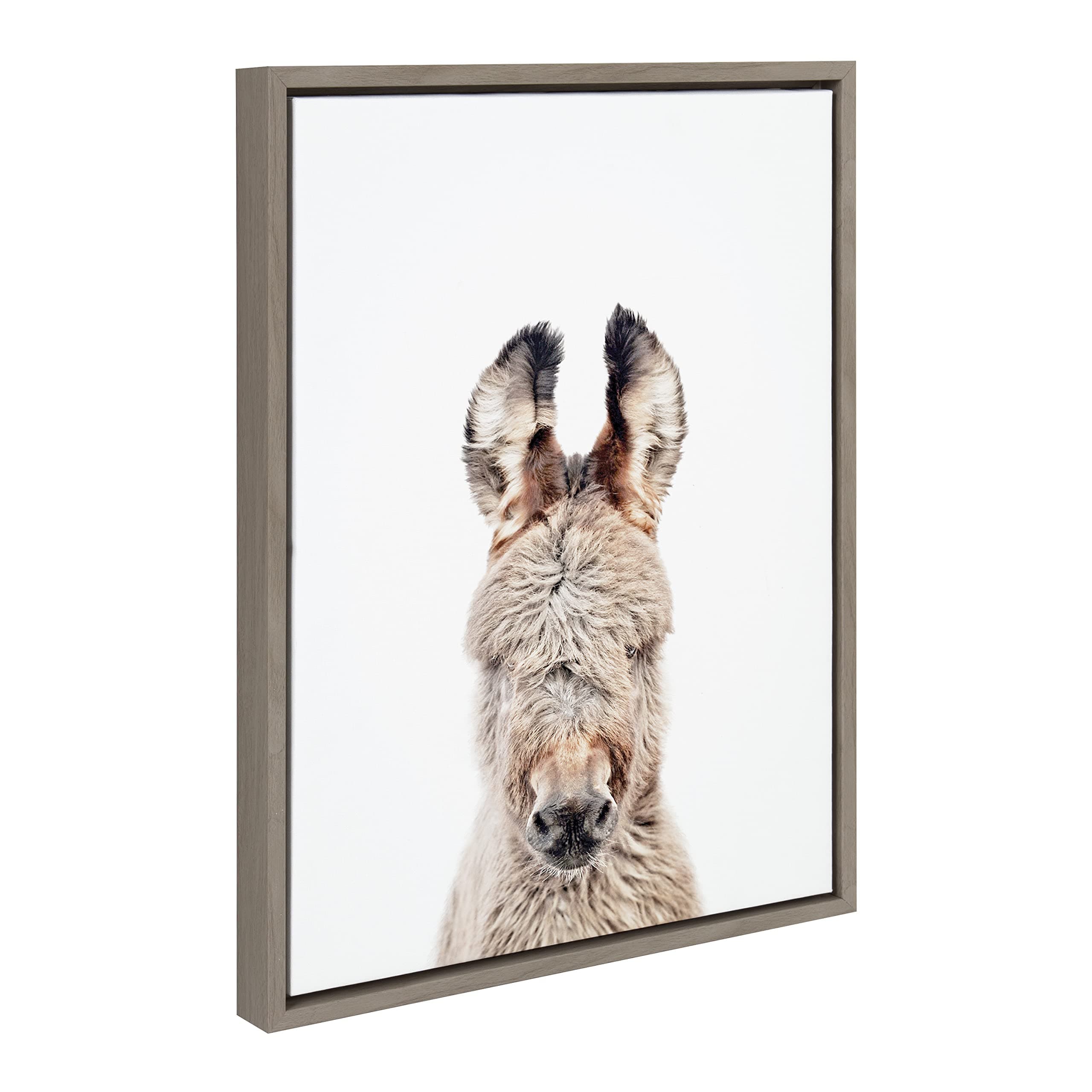 Kate and Laurel Sylvie Animal Studio Burro Portrait Framed Canvas Wall Art by Amy Peterson Art Studio, 18x24 Gray, Modern Donkey Portrait Art for Wall