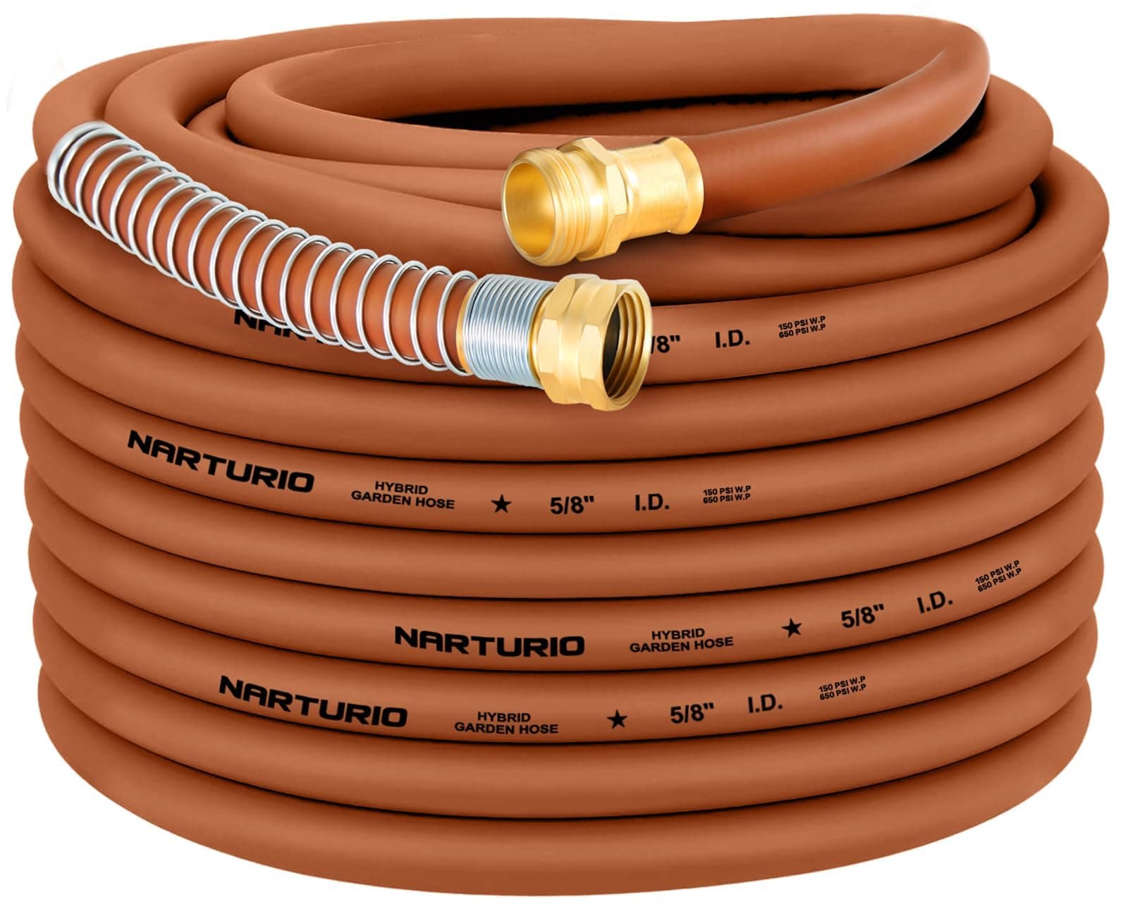 NARTURIO Heavy Duty Garden Hose 5/8" x 75ft, Flexible Lightweight Water Hose, Hybrid Rubber, NO Kink, 650 Burst PSI, Male to Female Fittings