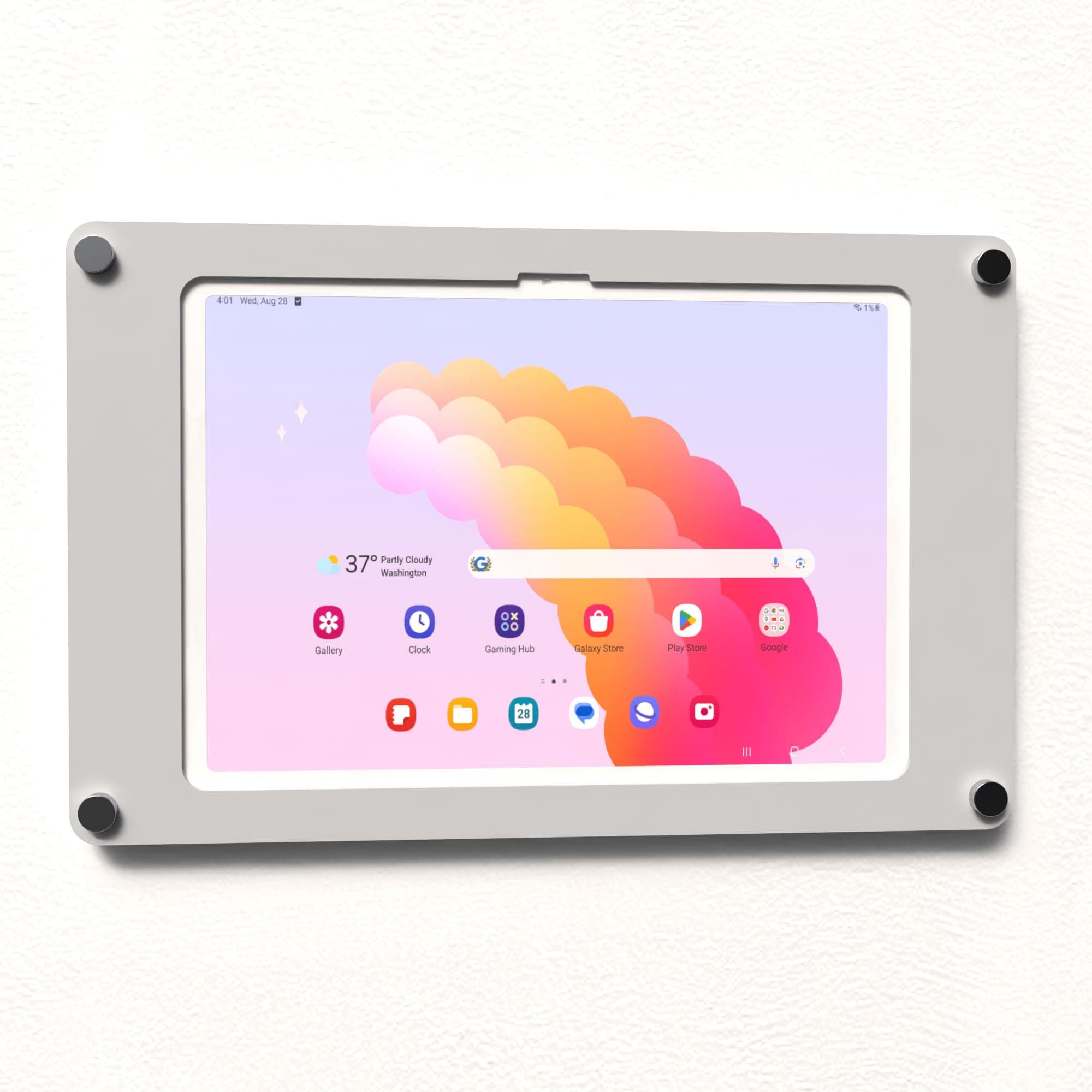 TABcare Acrylic Wall Mount Floating Frameless Display with Metal Standoff for Samsung Galaxy Tablet (White, TAB A9+ 11)