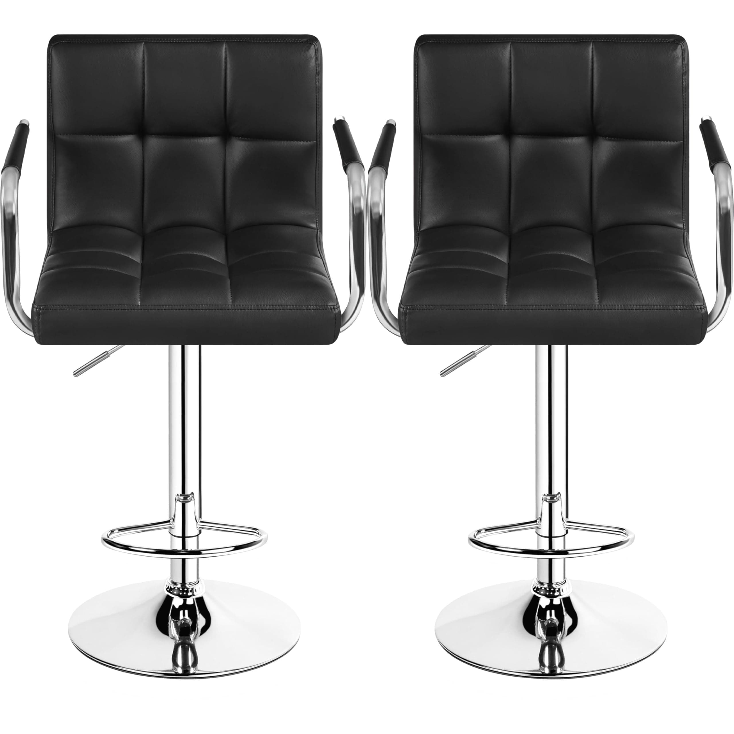 Topeakmart Black Barstools Swivel Leather Stool Adjustable Bar Chair, Set of 2