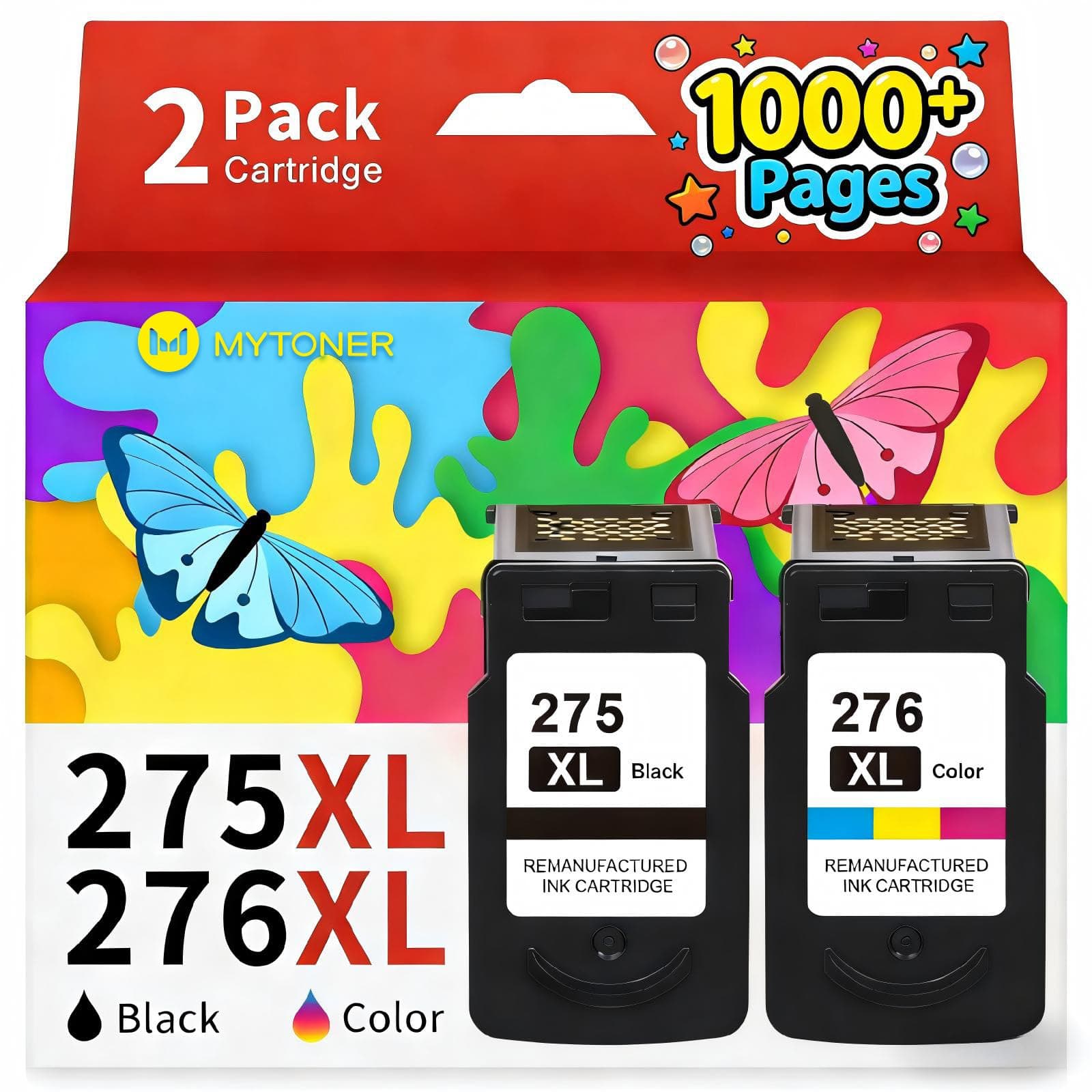 MYTONER PG-275XL CL-276XL Replacement for Canon 275 and 276 Ink Cartridge Canon Ink 275 and 276 Black Color Combo Pack for PIXMA TS3700 TS4720 TS3522 TS3722 TS3500 TR4722 TR4700 Printer(2 Pack)