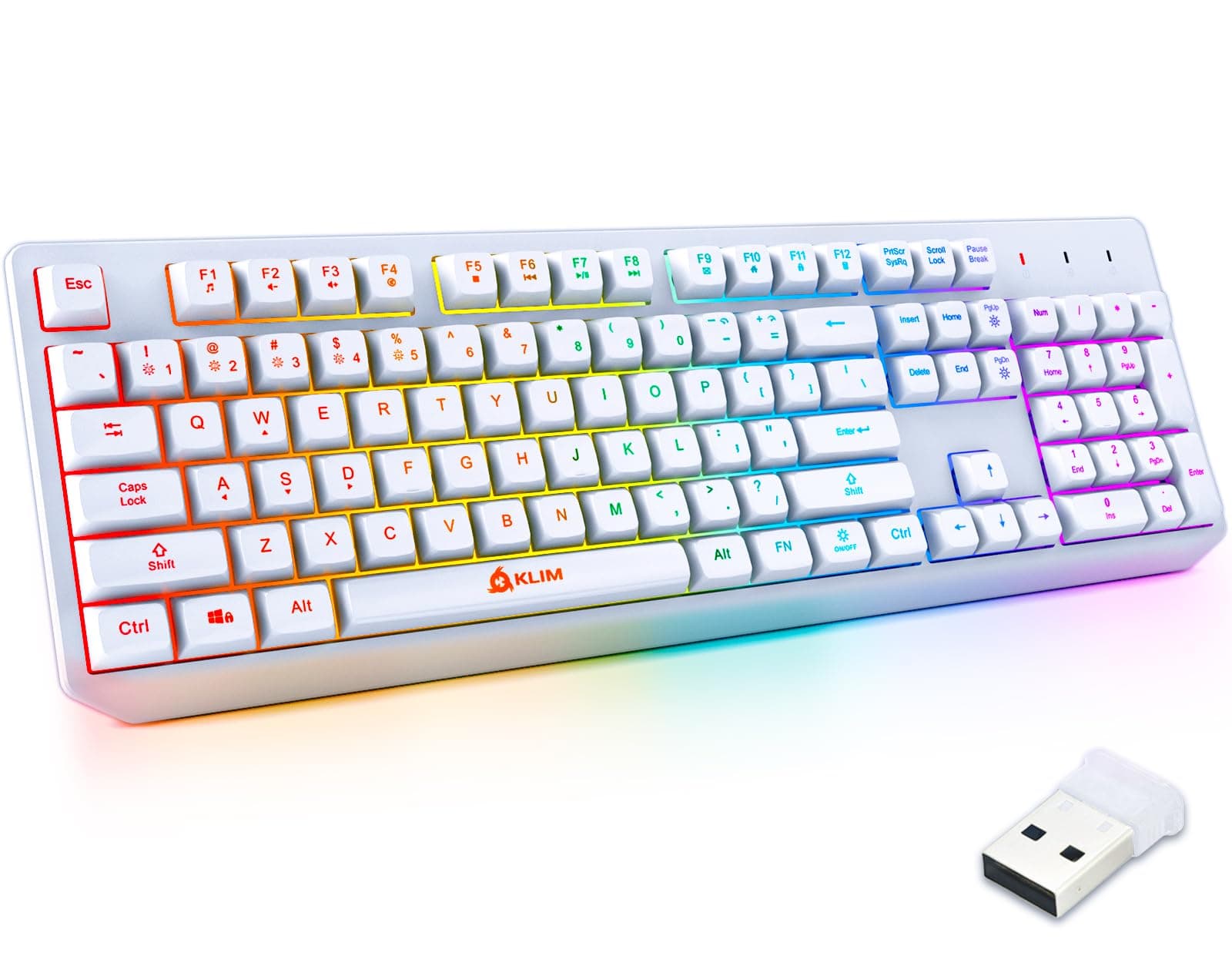 Klim Chroma Wireless Gaming Keyboard RGB - New - Long-Lasting Rechargeable Battery - Quick & Quiet Typing - Water Resistant Backlit Wireless Keyboard - Teclado Gamer - PC PS5 PS4 One Mac