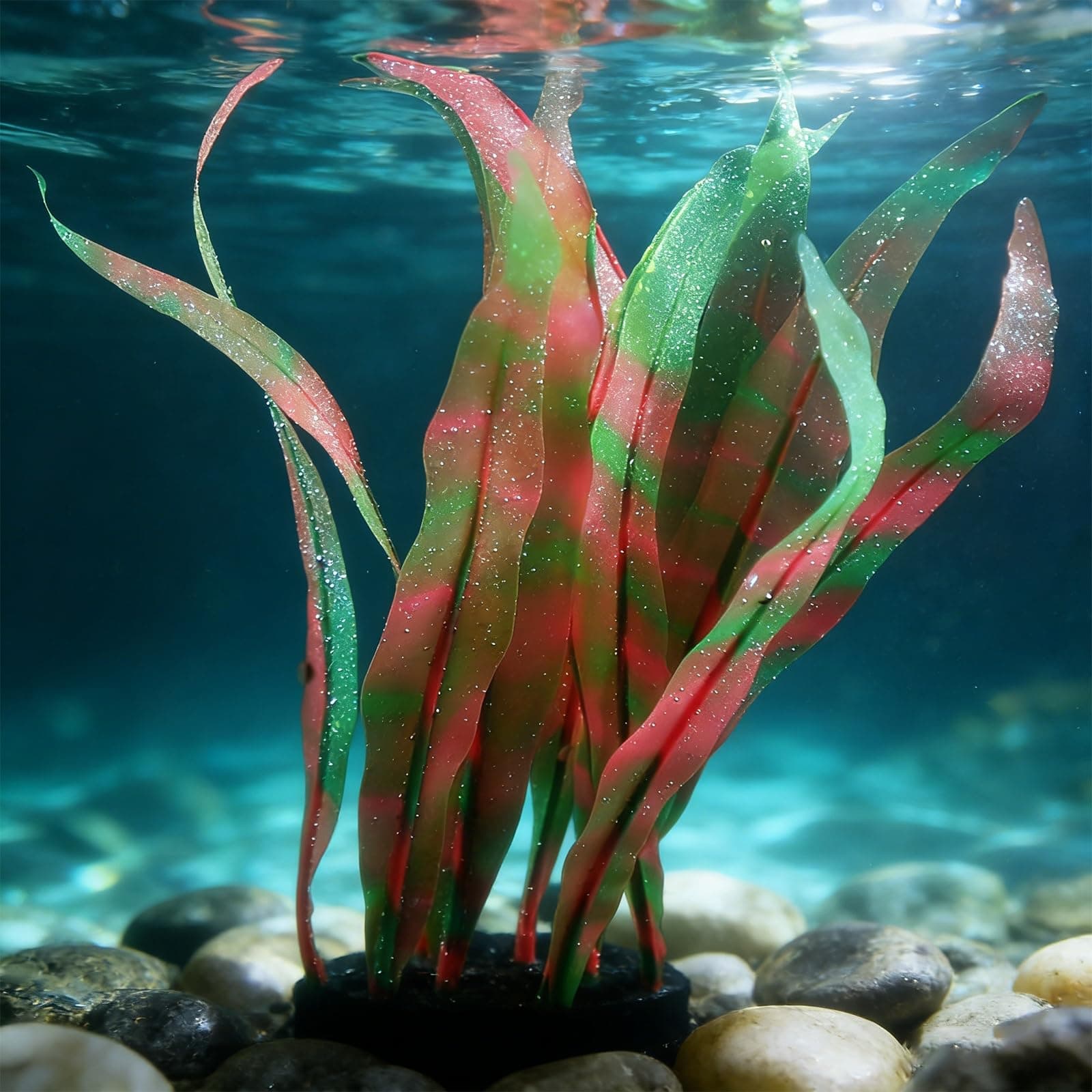 PETAXCELL Aquarium Decoration, 10" Plastic Fish Tank Plants Artificial Silicone Glowing Kelp Aquarium Plants Ornament, (Red, 1 Pcs), Intended for Tall Fish Tank Decor/Landscaping