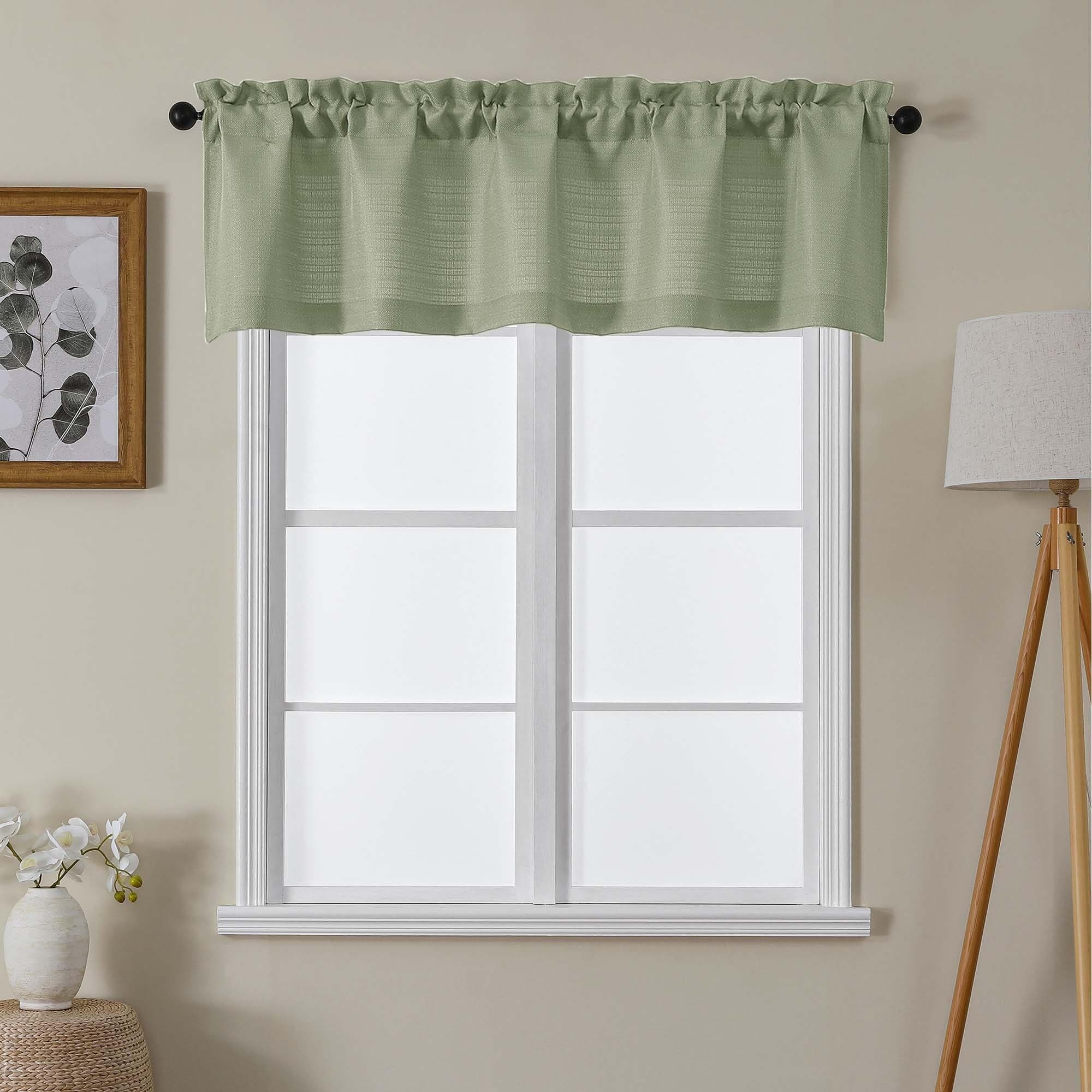 Lecloud Light Green Valance for Window Curtains 16 Inch Length, Light Filtering Privacy Farmhouse Rustic Kitchen Curtain, Home Decor Drapes with Rods Pocket for Bedroom Dining Room, 60" W x 16" L