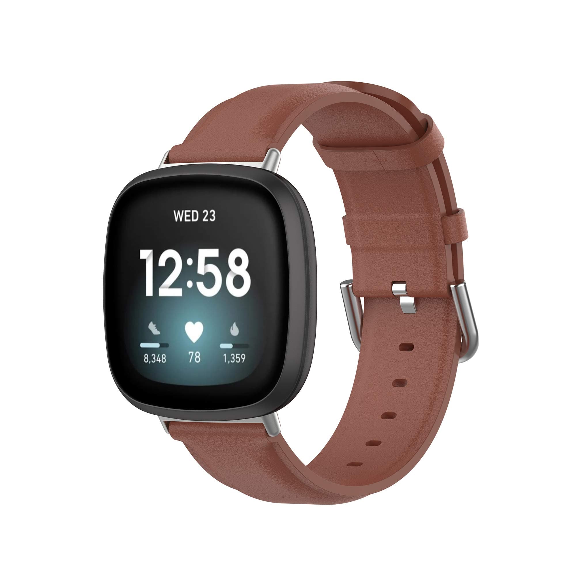 BabyValley Band Compatible with Fitbit Vresa 4/Versa 3 Band Leather Wristband Replacement Bracelet Strap for Versa 3/Sense (Brown)