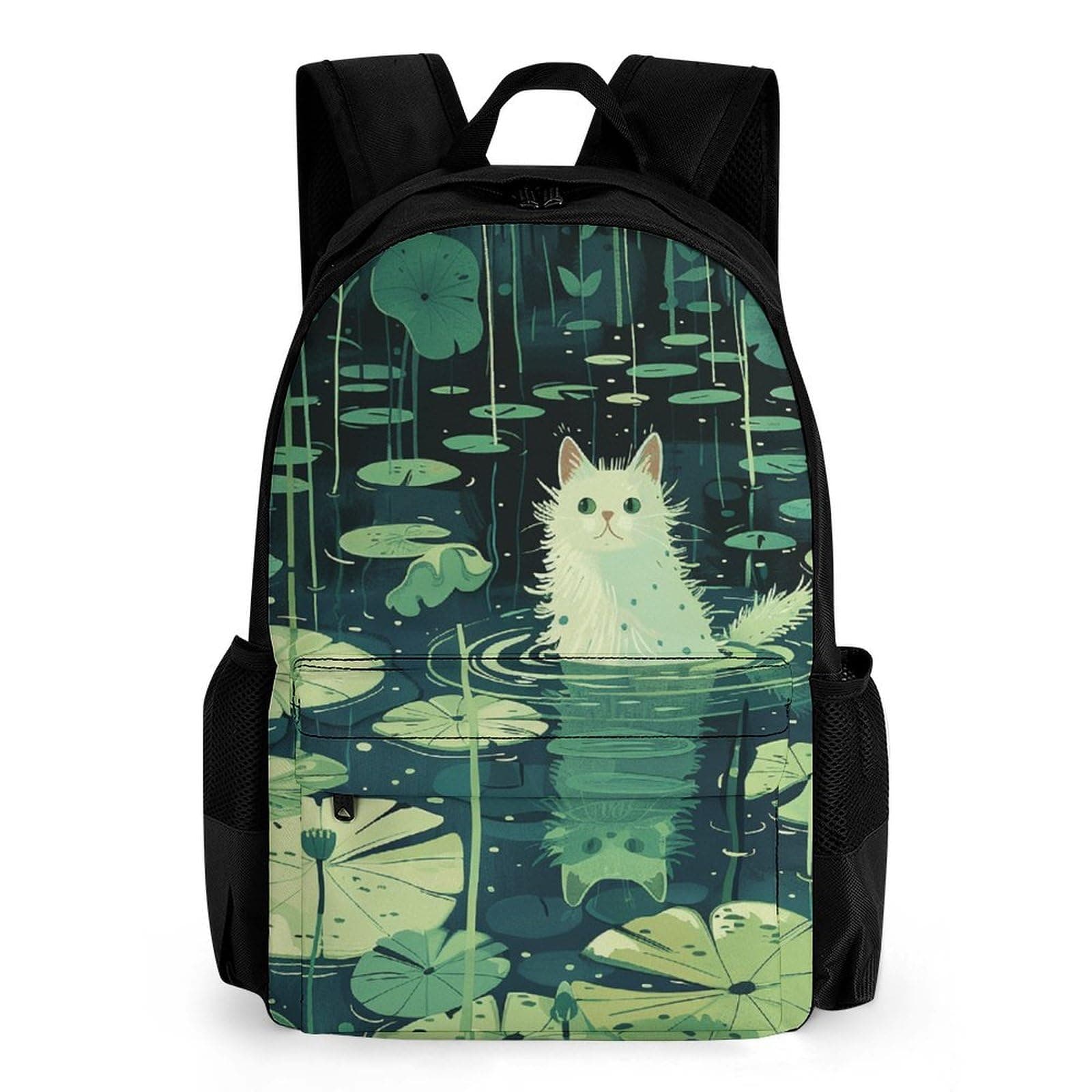 BTCOWZRV Backpack Travel Laptop Backpack for Men Women Cat Sitting in The Pond Casual Daypack Adjustable Lightweight Computer Bag, White, 42x30.5cm, Travel Backpacks