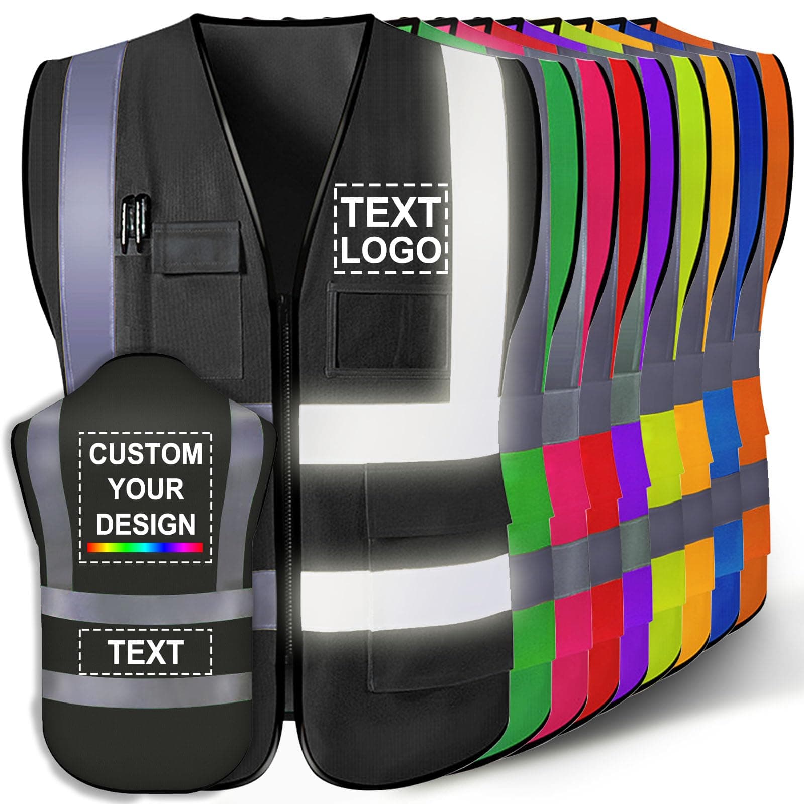 Custom Safety Vest for Men with Logo Customizable High Visibility Reflective Safety Vest with Pockets Adult Unisex