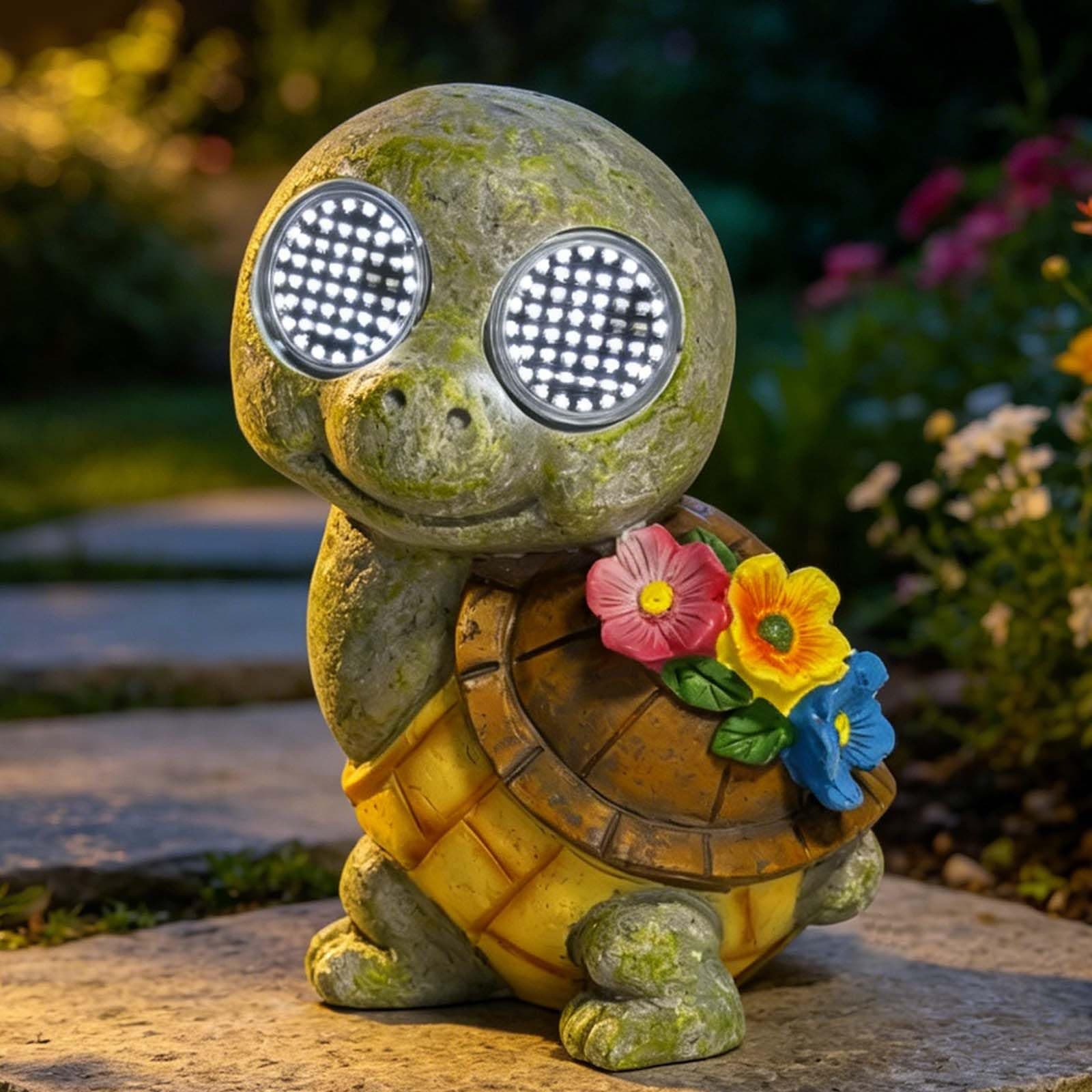 Veflauresi Solar Garden Statue with LED Lights, Dynamic Blinking Lights and Flowers, Outdoor Garden Figurine for Patio Porch Lawn Backyard Decor, Housewarming Gifts for Women (Turtle)