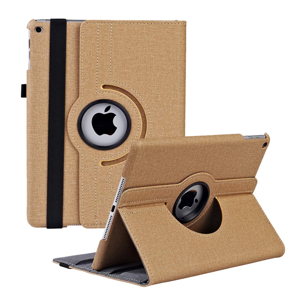 New iPad 9th / 8th / 7th Generation 10.2 Case - 360 Degree Rotating Stand Smart Cover Case Denim Fabric with Auto Wake/Sleep for Apple iPad 10.2" 2021/2020 / 2019(Khaki)