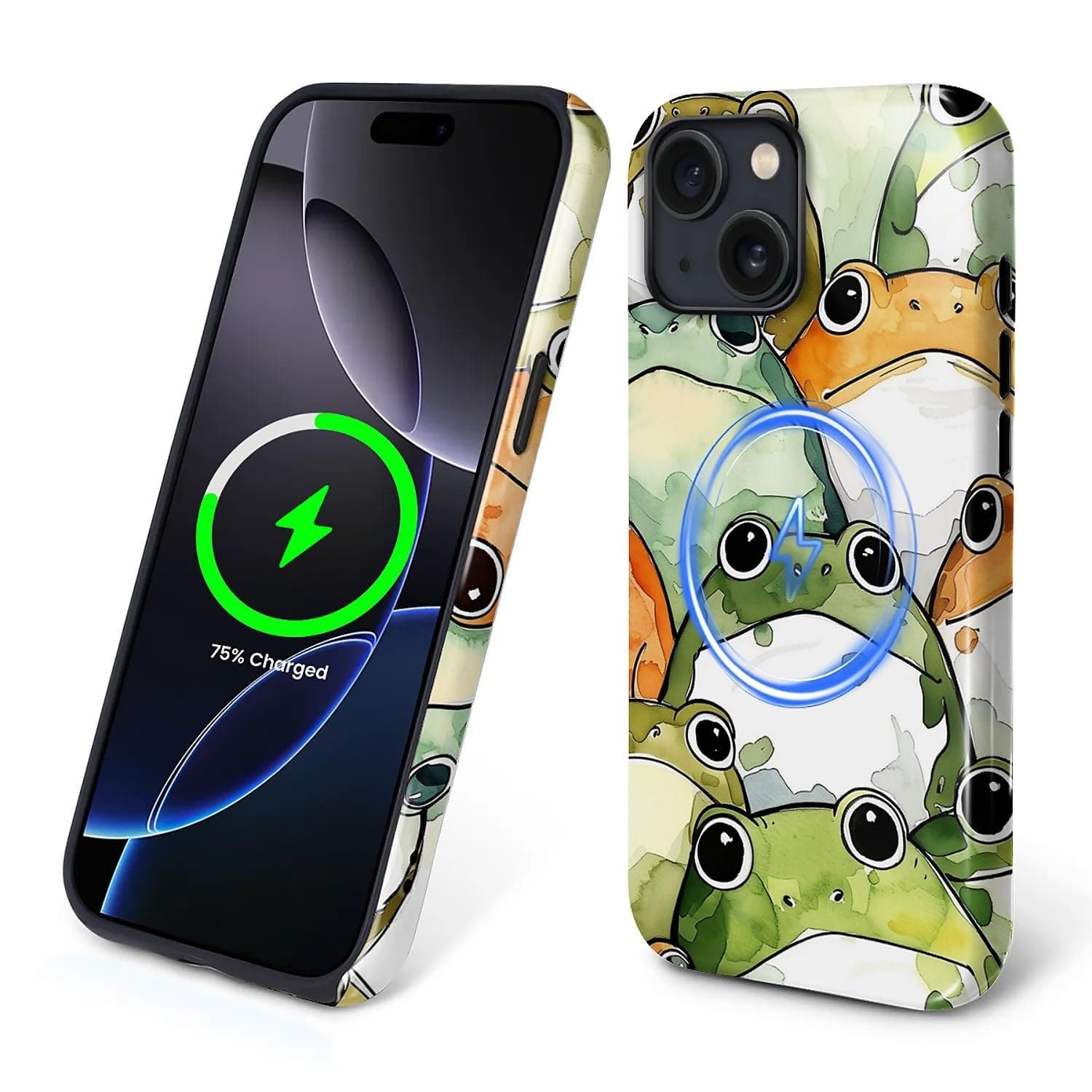 FKBRCL4U for iPhone 15 Plus Case, Hybrid 2-Layer Silicone Protective Non Slip Case for MagSafe for iPhone 15 Plus Colorful Cartoon Cute Frog Pattern