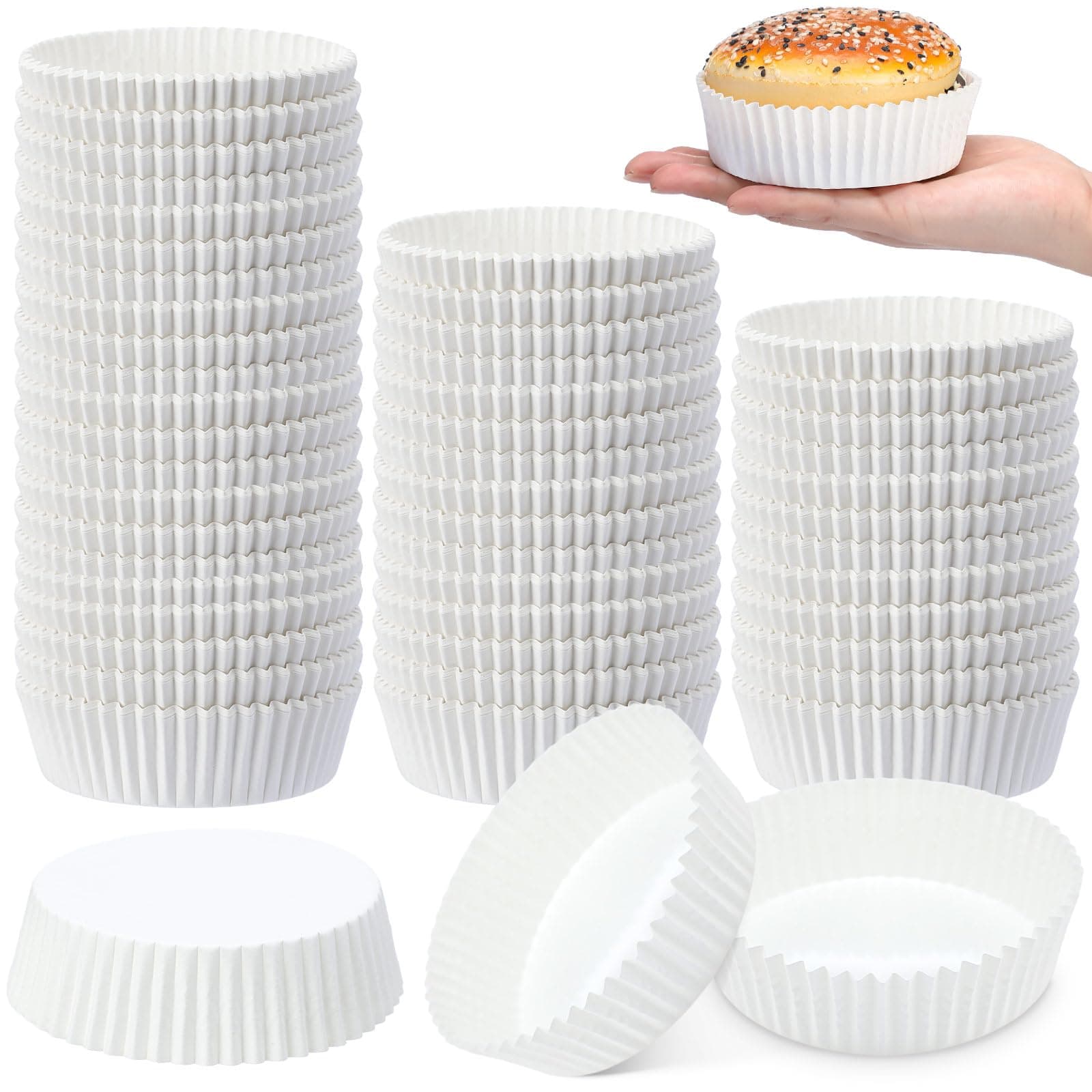 Uiifan Disposable Round Cupcake Liners Paper Baking Cups Wrappers Cupcake Paper Microwave Oven Safe Bakeware Mold for Snacks Cakes(White,50 Pcs)