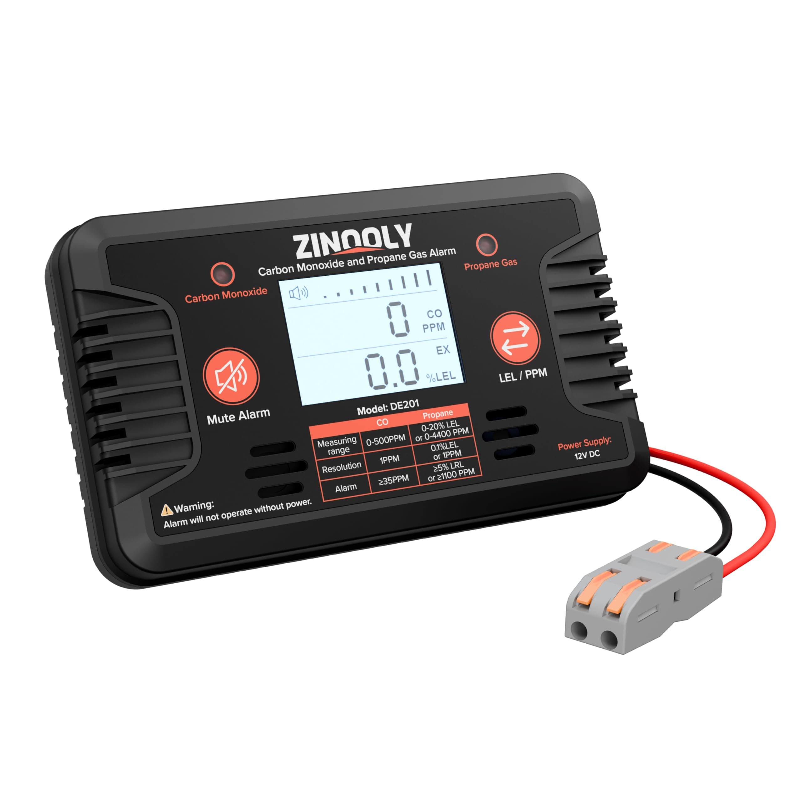 Zinooly RV Air Dete/ctor, Dual Air Quality Safety Al/arm, 12V DC Hardwired