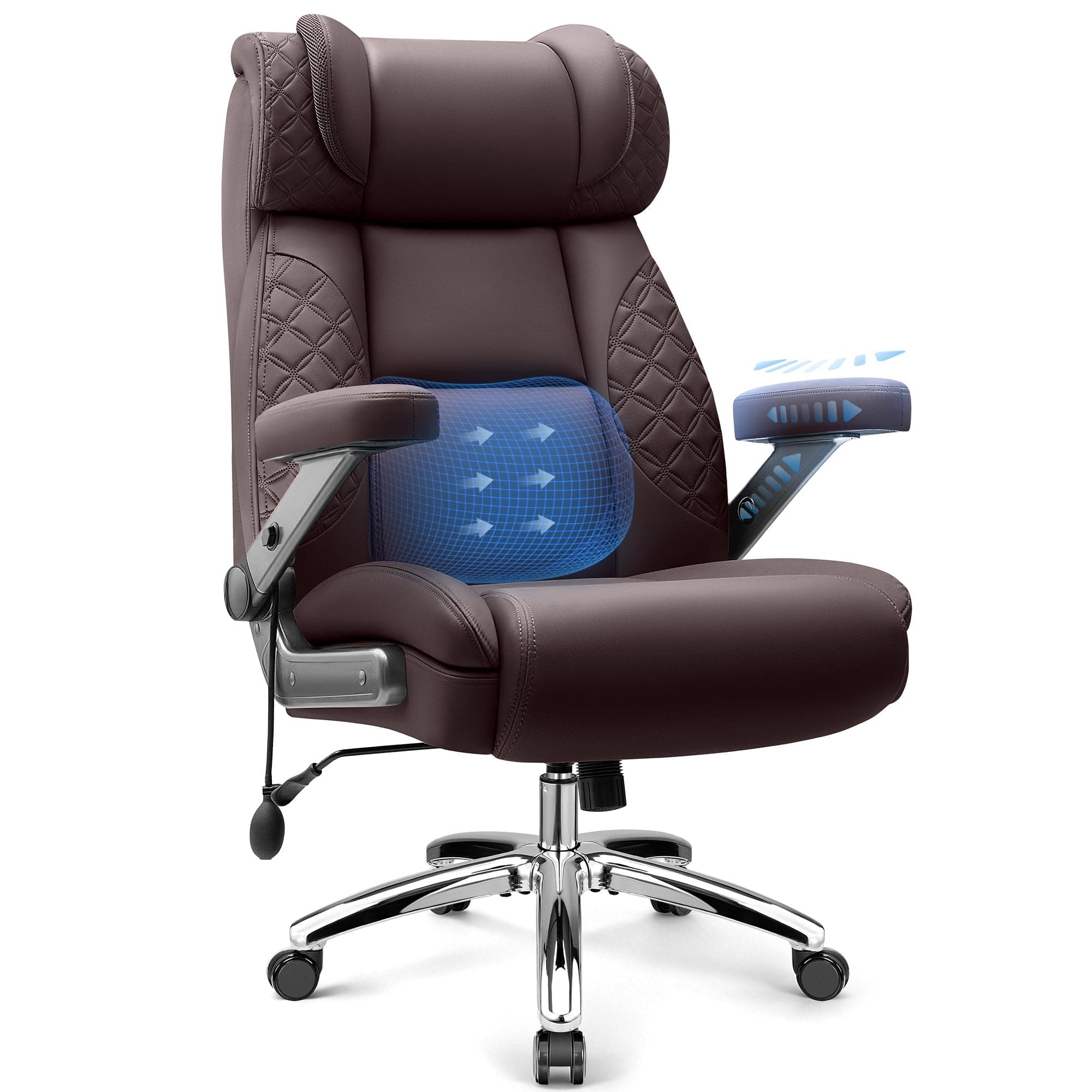Office Chair, 5D Flip Arm Ergonomic Desk Chair with Adjustable Lumbar Support for Back Pain, Extra Wide 500LBS Comfy Big and Tall Office Chair, Executive Leather Computer Game Chair for Heavy People