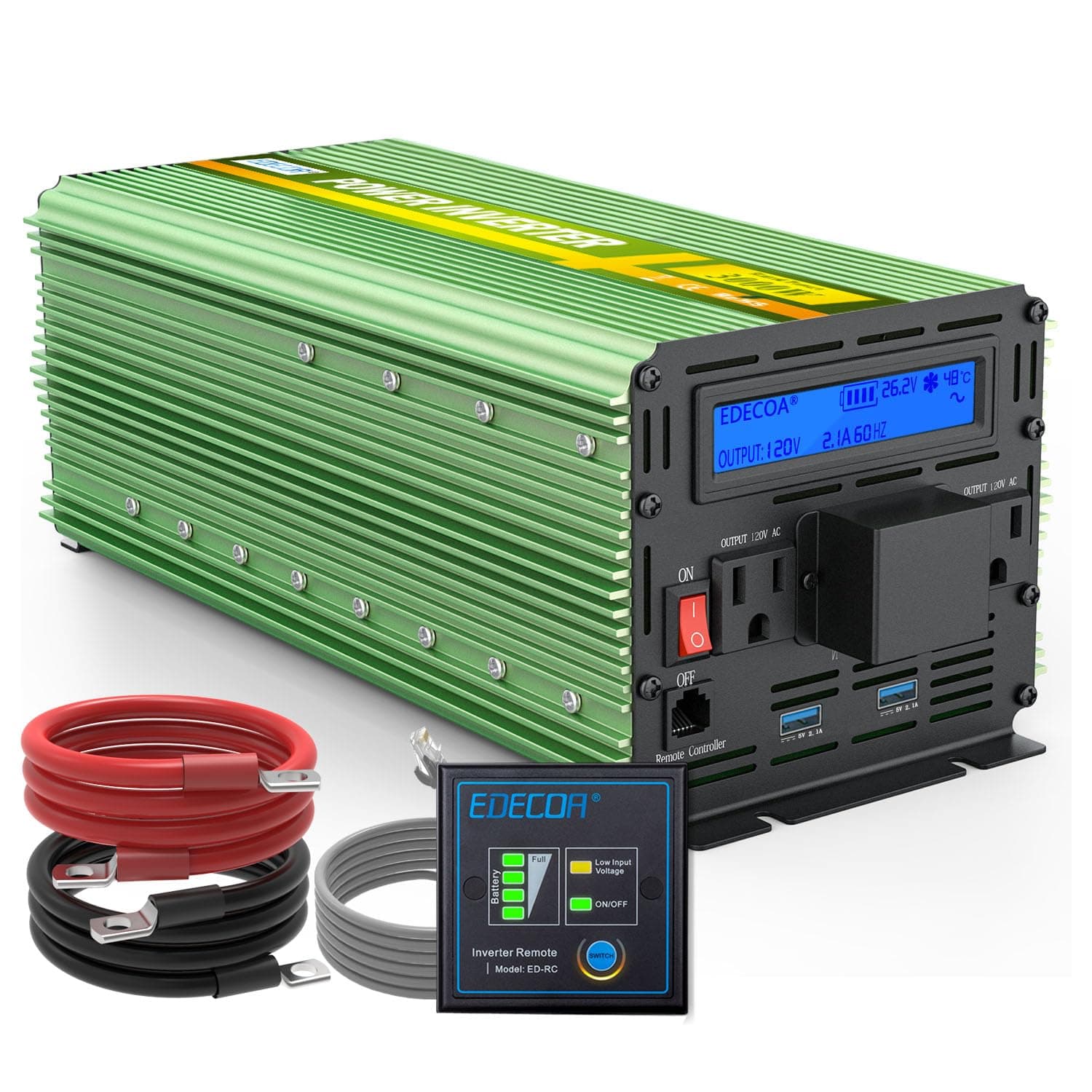 EDECOA 3000W 24 Volts Power Inverter DC 24V to AC 110V 120V 3000 Watts Power Converter for Car Truck RV with LCD Display and Remote Controller (3000W 24V)