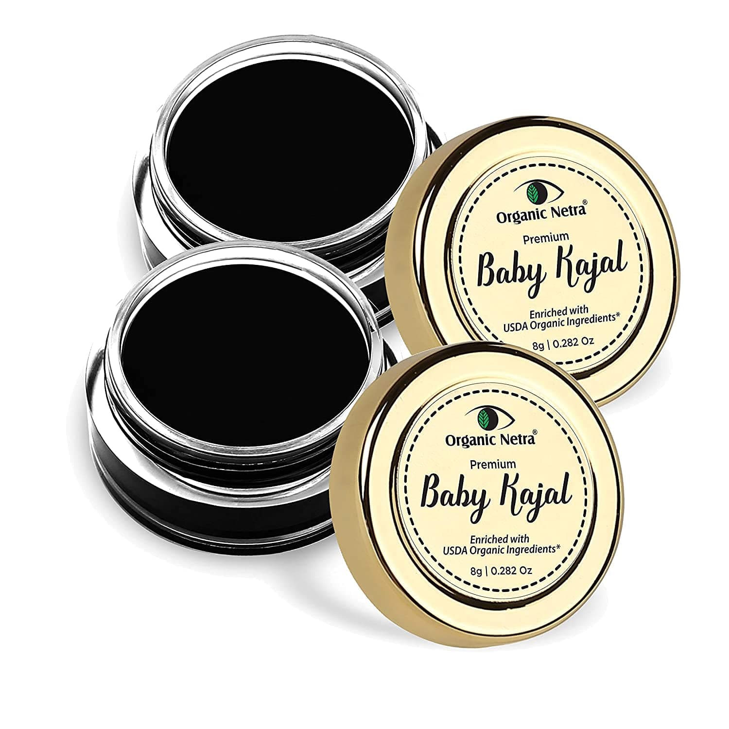Horizen Organic Netra Baby Kajal - 100% Natural, Enriched With Certified Organic Ingredients, Chemical-Free Kajal, Water Resistant and Long Lasting -(Pack of 2)