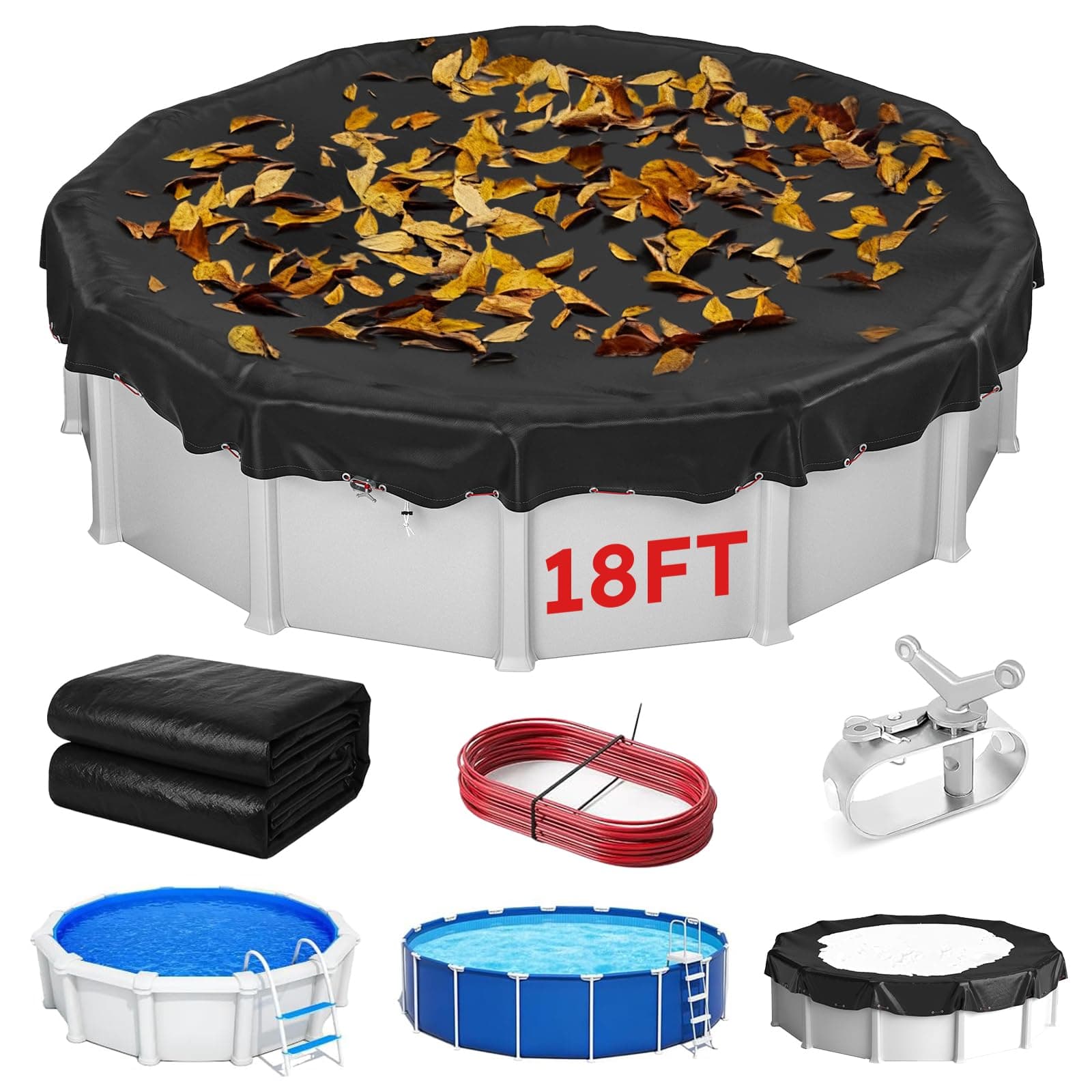 MR. COVER 21FT Round Pool Cover, Solar Covers for Above Ground Pools, Summer Pool Cover Protector with Cover Accessories, Round Hot Tub Cover Ideal for Waterproof and Dustproof (Black)