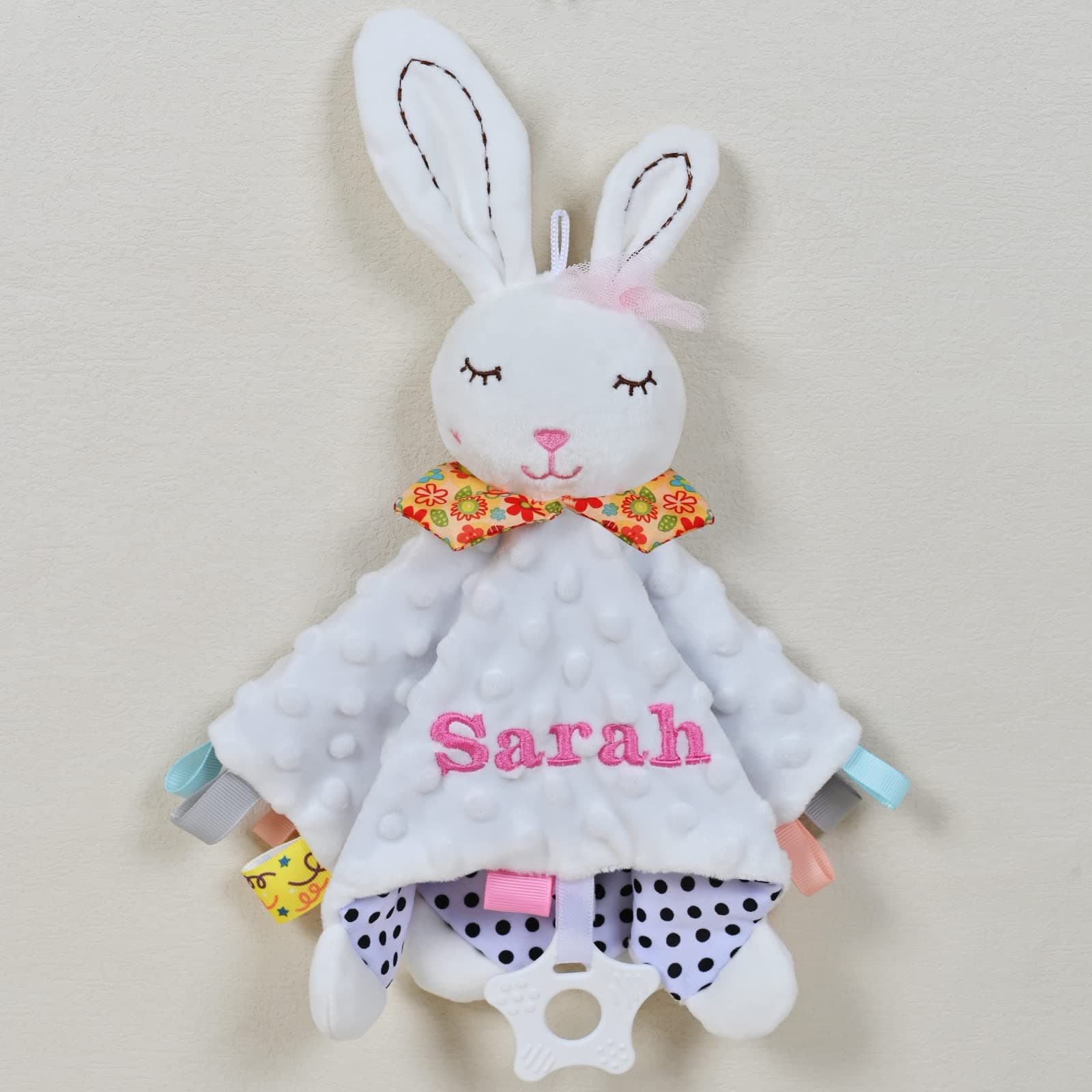 Dodosky Shower Security Blanket for Baby, Personalized Newborn Gift, Baby Girl Present, Infant Easter & - White Bunny